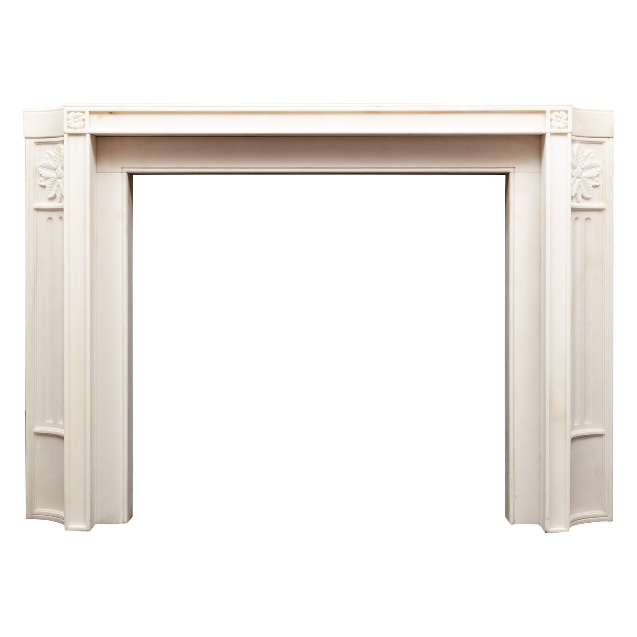 Stylish White Statuary Marble Fireplace of Regency style For Sale