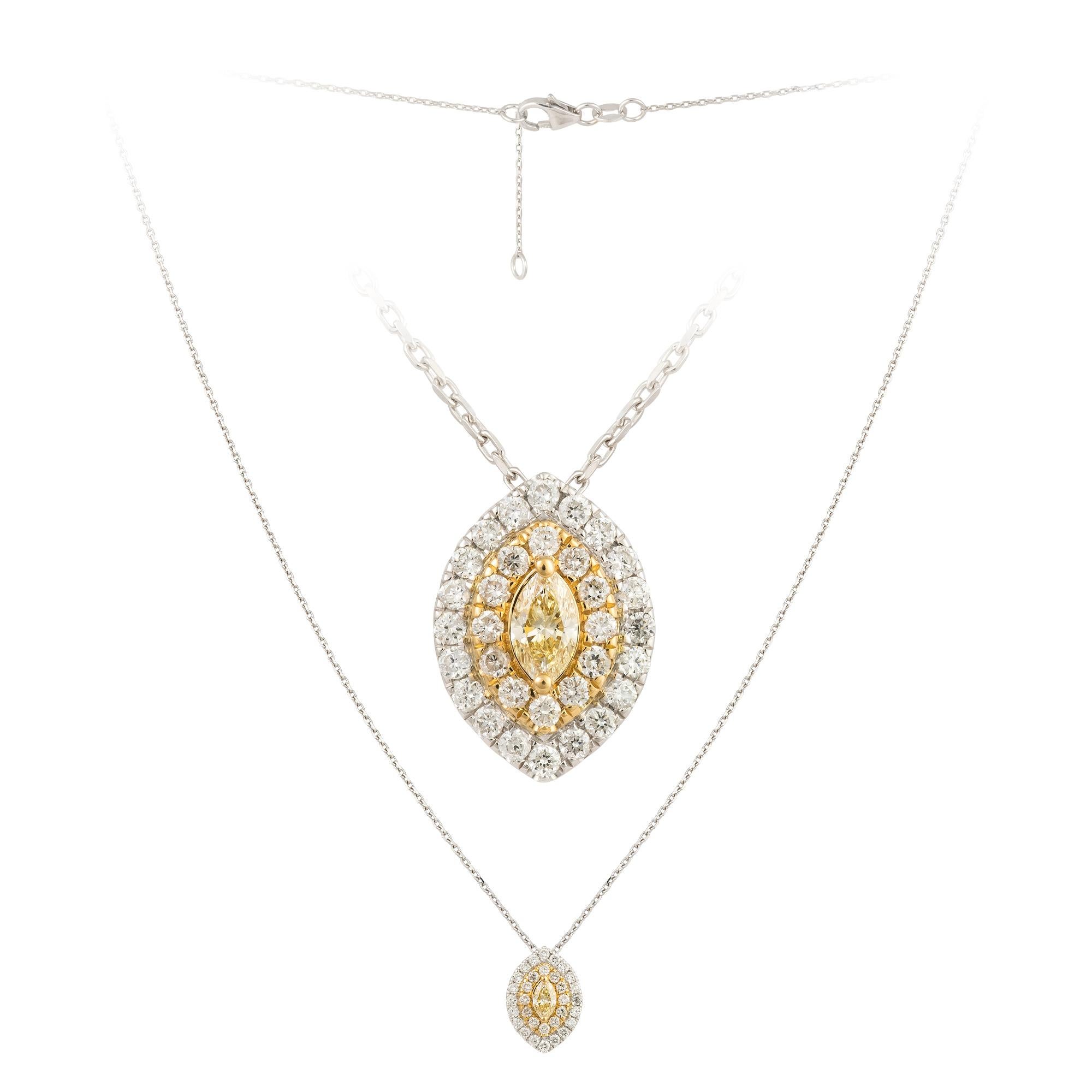Modern Stylish White Yellow Gold 18K Necklace Yellow Diamond for Her For Sale