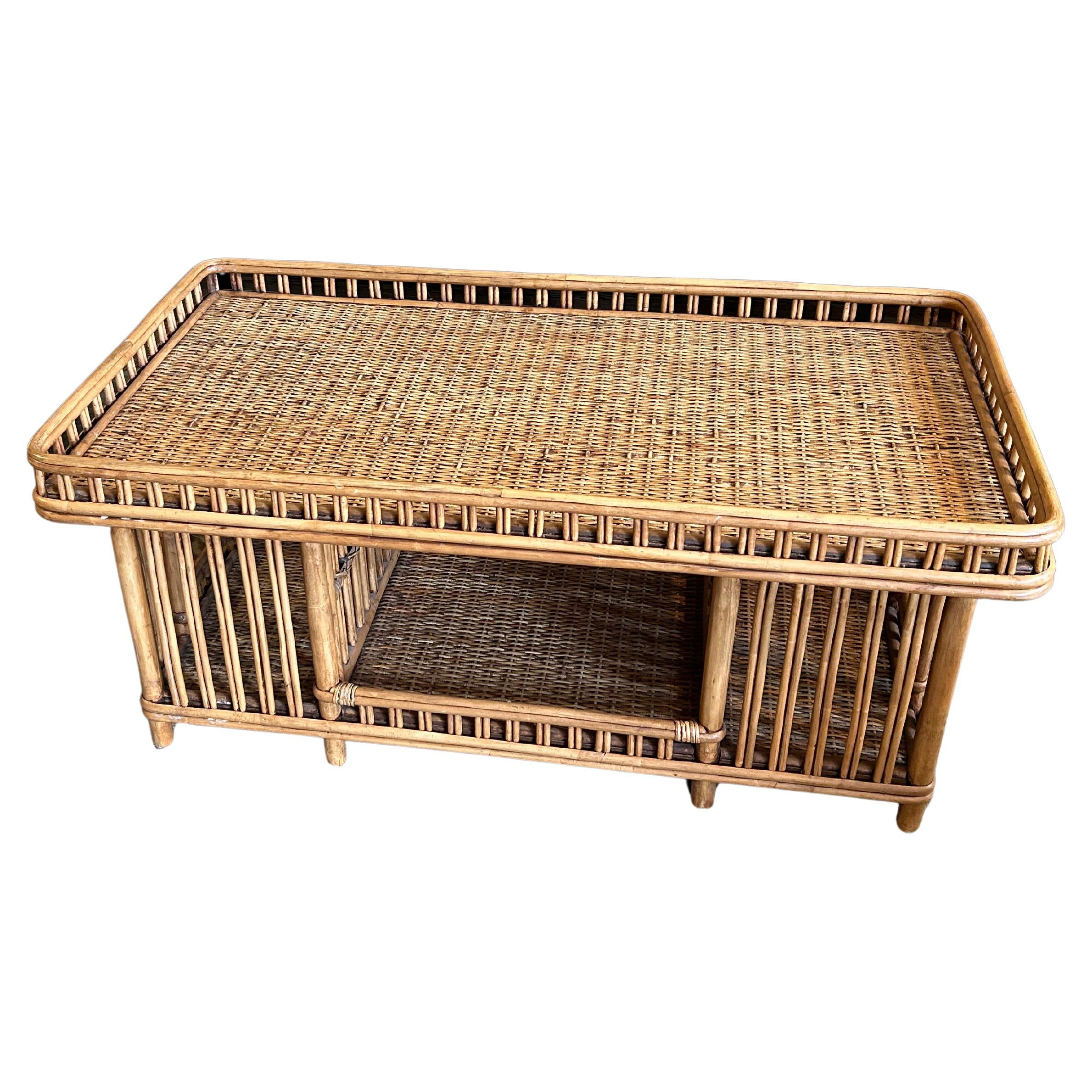 Stylish Wicker & Rattan Rectangular Organic Modern Coffee Table