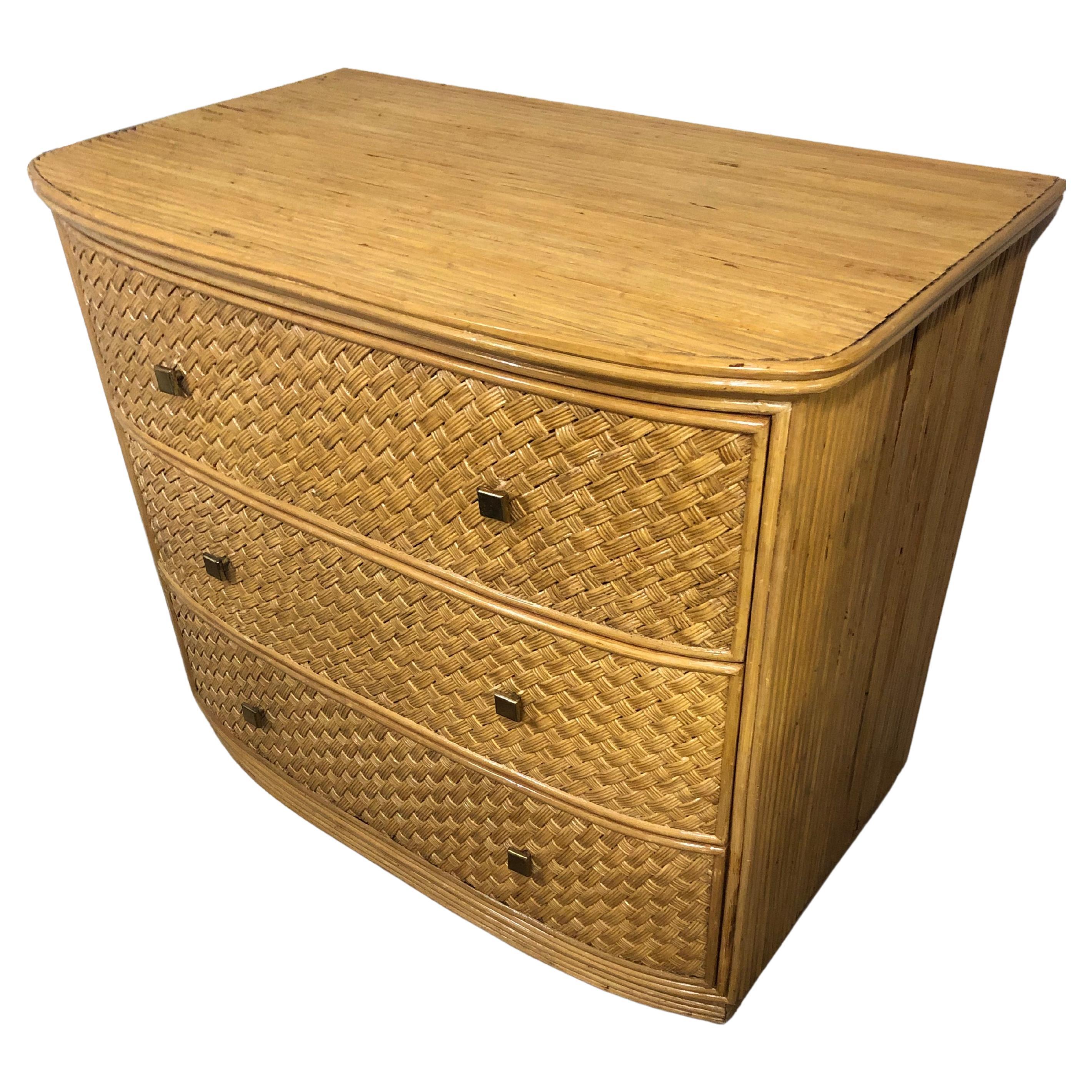 Stylish Woven Bamboo Rattan Chest of Drawers Commode For Sale
