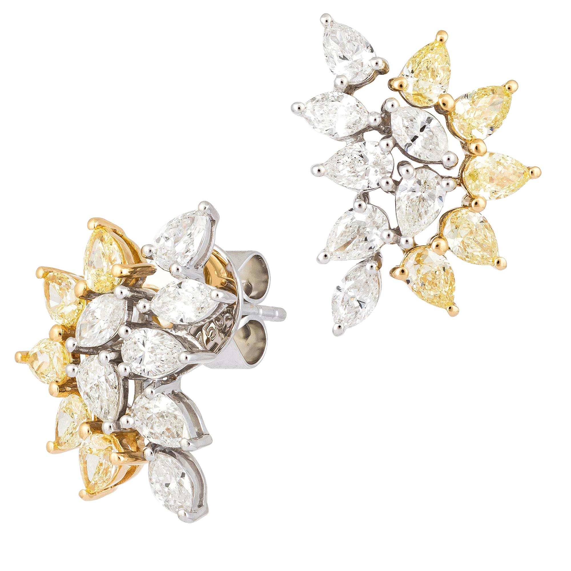 Stylish Yellow and White Diamond White 18 Karat Gold Earrings for Her For Sale