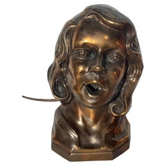 Stylized 1930s Art Deco Women's Head Electric Cigarette Lighter by Arturo Levi