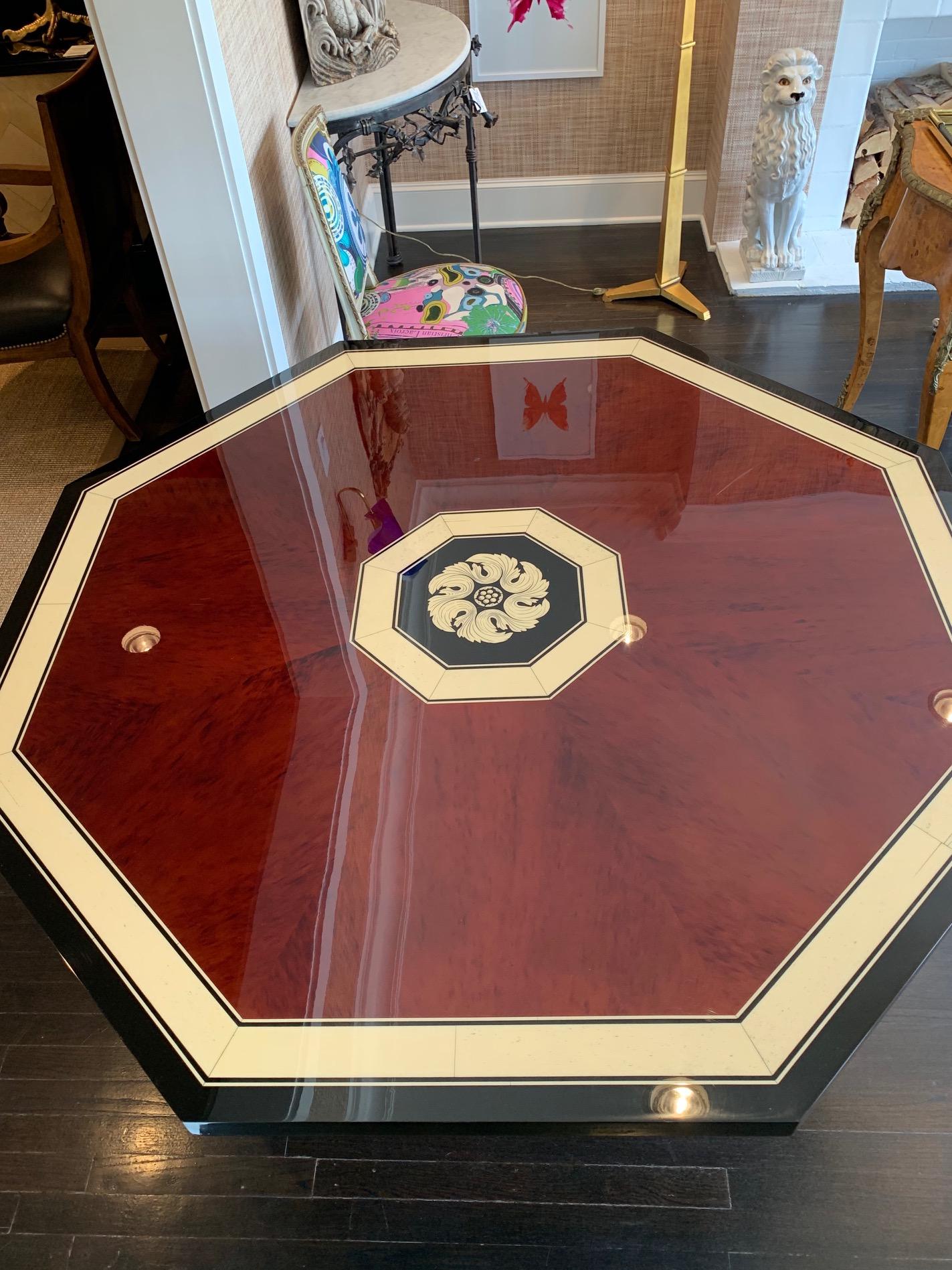 Stylized 1940s Lacquered Italian Inlay Octagonal Table 2