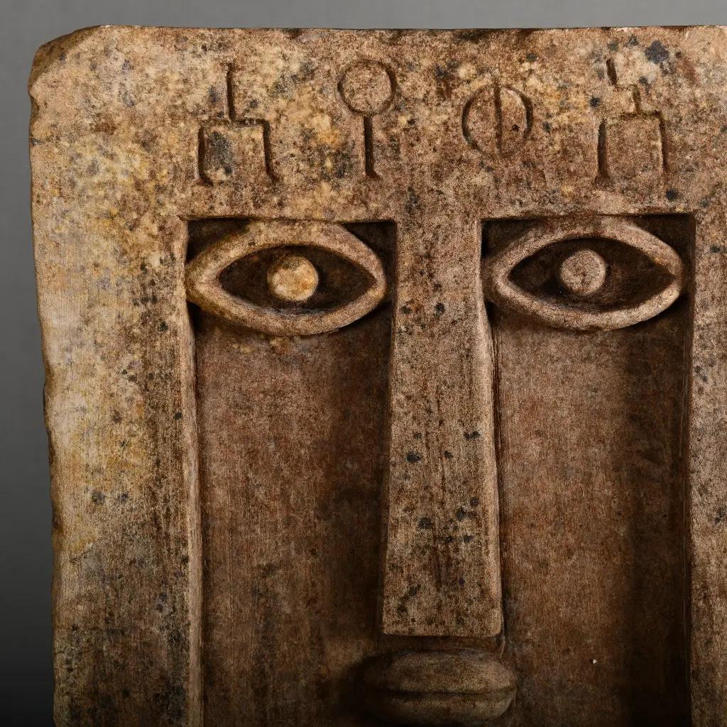 Sculpté à la main Steele antique stylisée en grès - Model No Antiques, Art funéraire d'Arabie du Sud en vente
