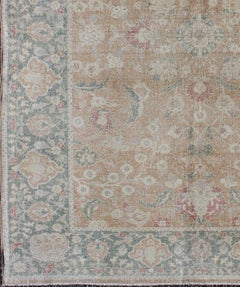 Antique Turkish Sivas Rug with Tan Field and Faded Blue-Green Border Accents