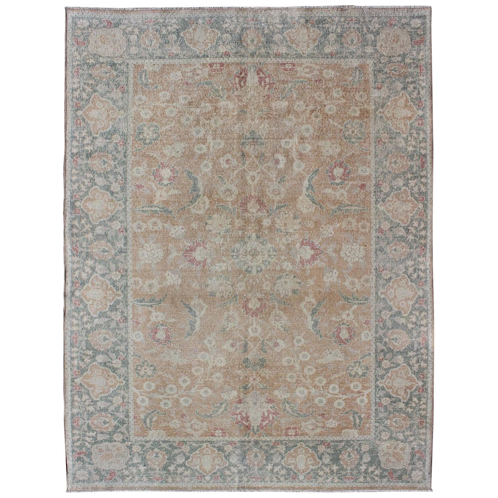Stylized Antique Turkish Sivas Rug with Tan Background and Ivory, Gray Motifs For Sale