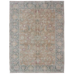 Stylized Antique Turkish Sivas Rug with Tan Background and Ivory, Gray Motifs