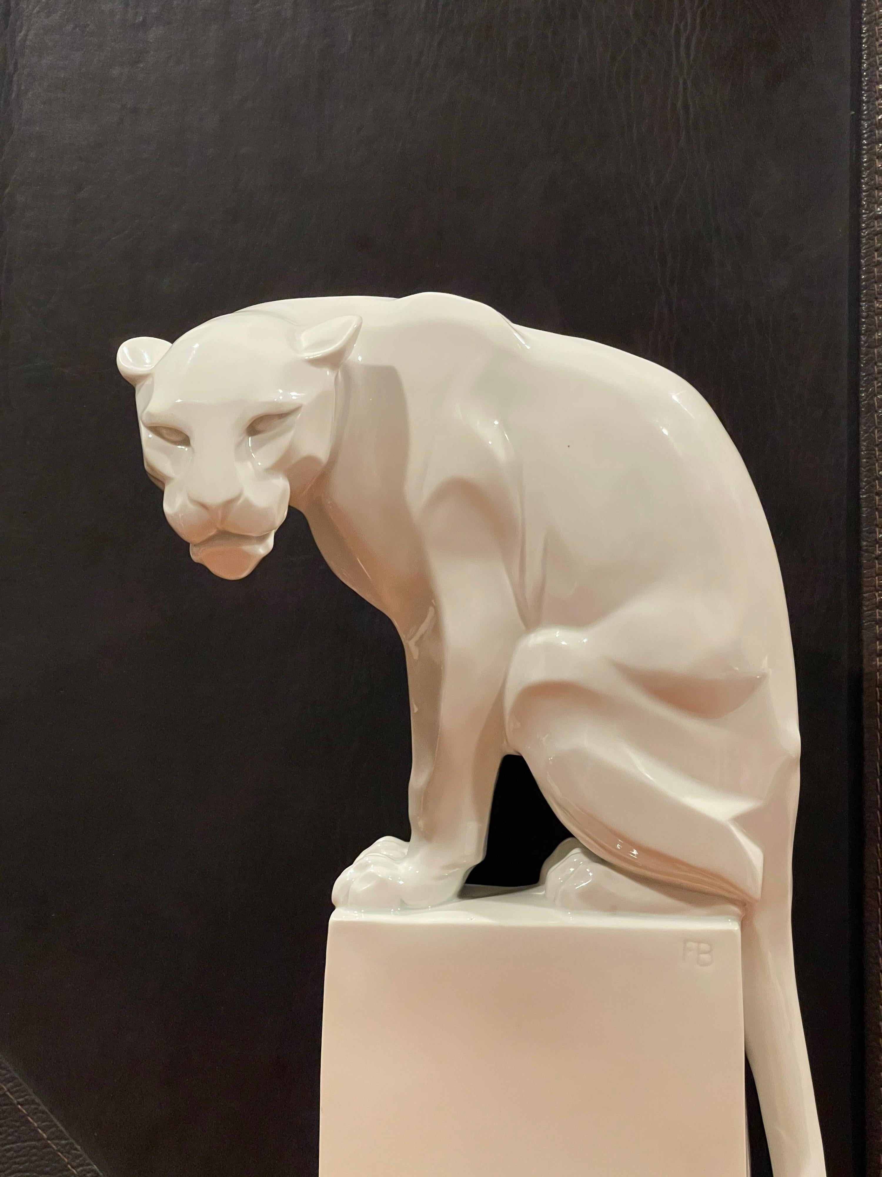 Stylized Art Deco Porcelain Panther Model 1630 Sculpture by Franz Barwig 7