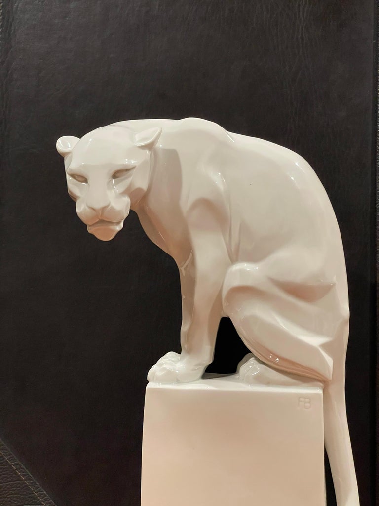 Stylized Art Deco Porcelain Panther Model 1630 Sculpture by Franz Barwig For Sale 13
