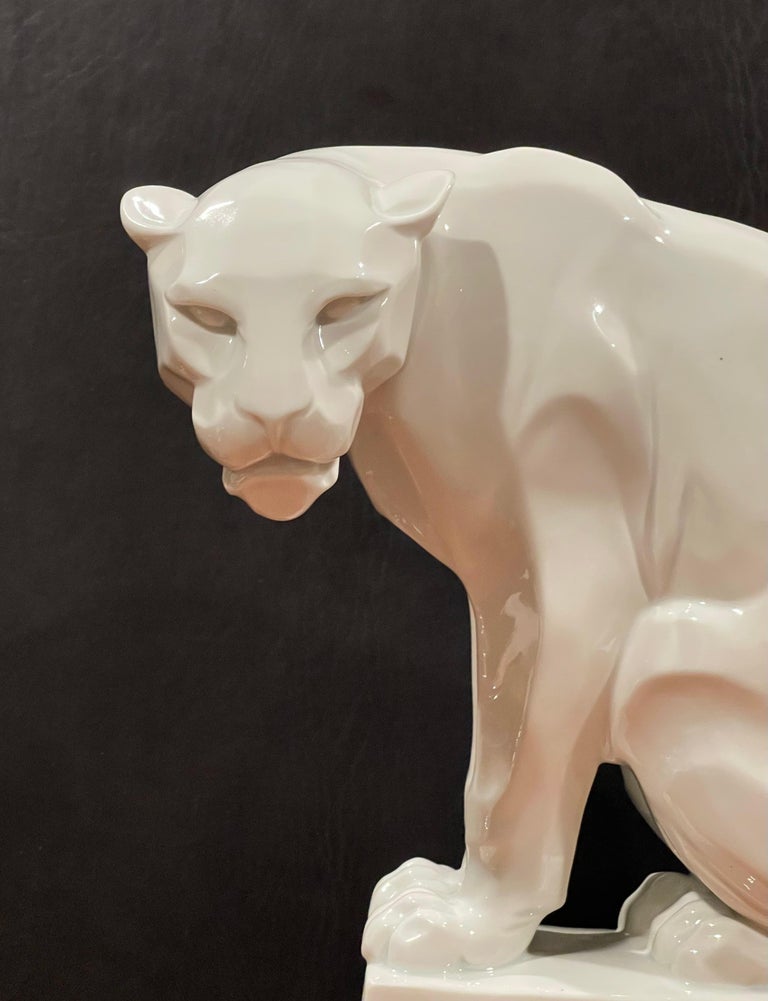 Austrian Stylized Art Deco Porcelain Panther Model 1630 Sculpture by Franz Barwig For Sale