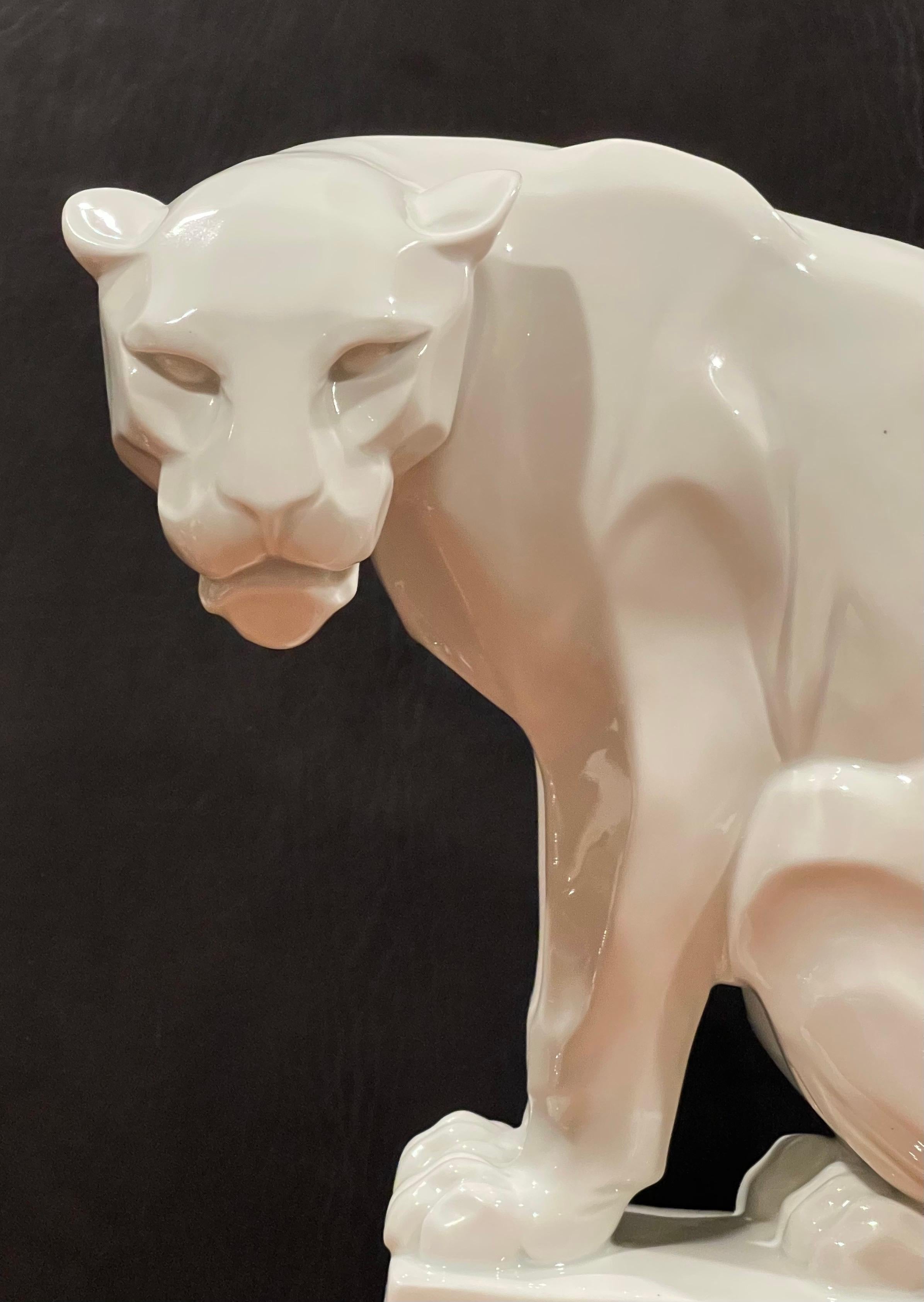 Glazed Stylized Art Deco Porcelain Panther Model 1630 Sculpture by Franz Barwig