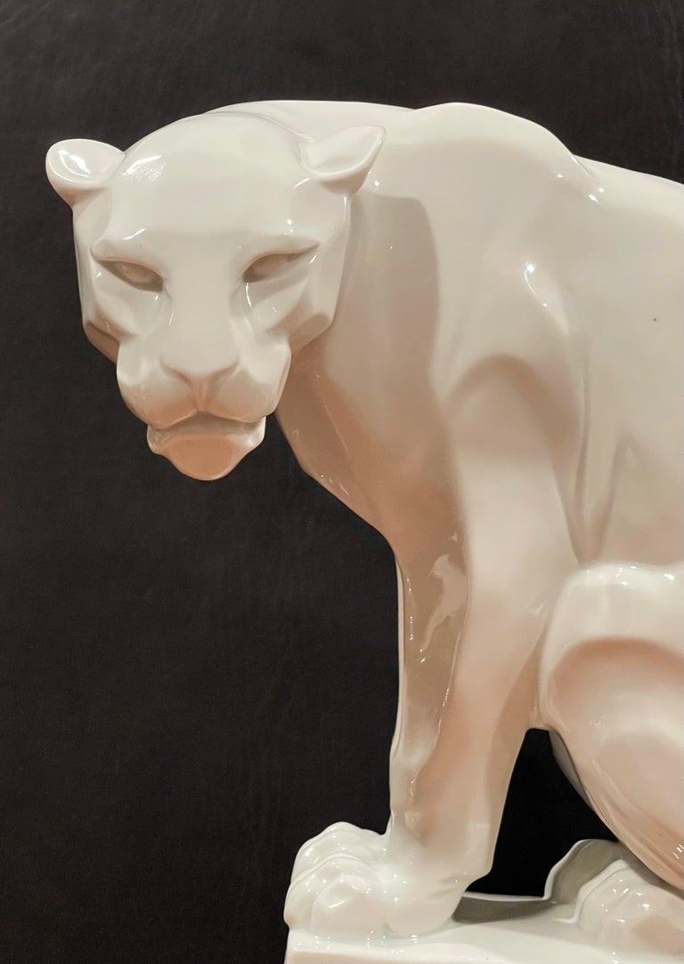 Glazed Stylized Art Deco Porcelain Panther Model 1630 Sculpture by Franz Barwig For Sale