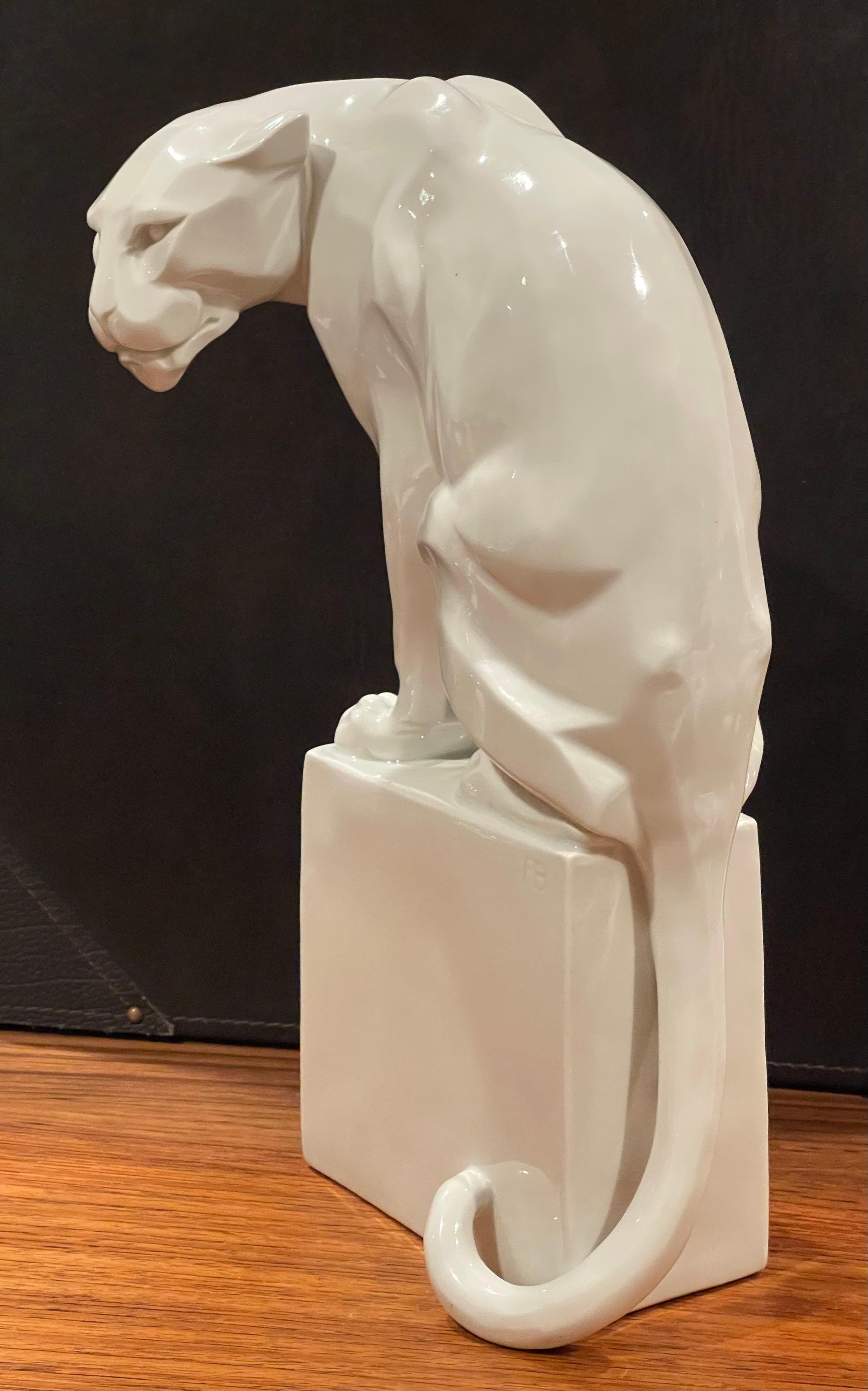Stylized Art Deco Porcelain Panther Model 1630 Sculpture by Franz Barwig 1