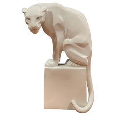 Stylized Art Deco Porcelain Panther Model 1630 Sculpture by Franz Barwig