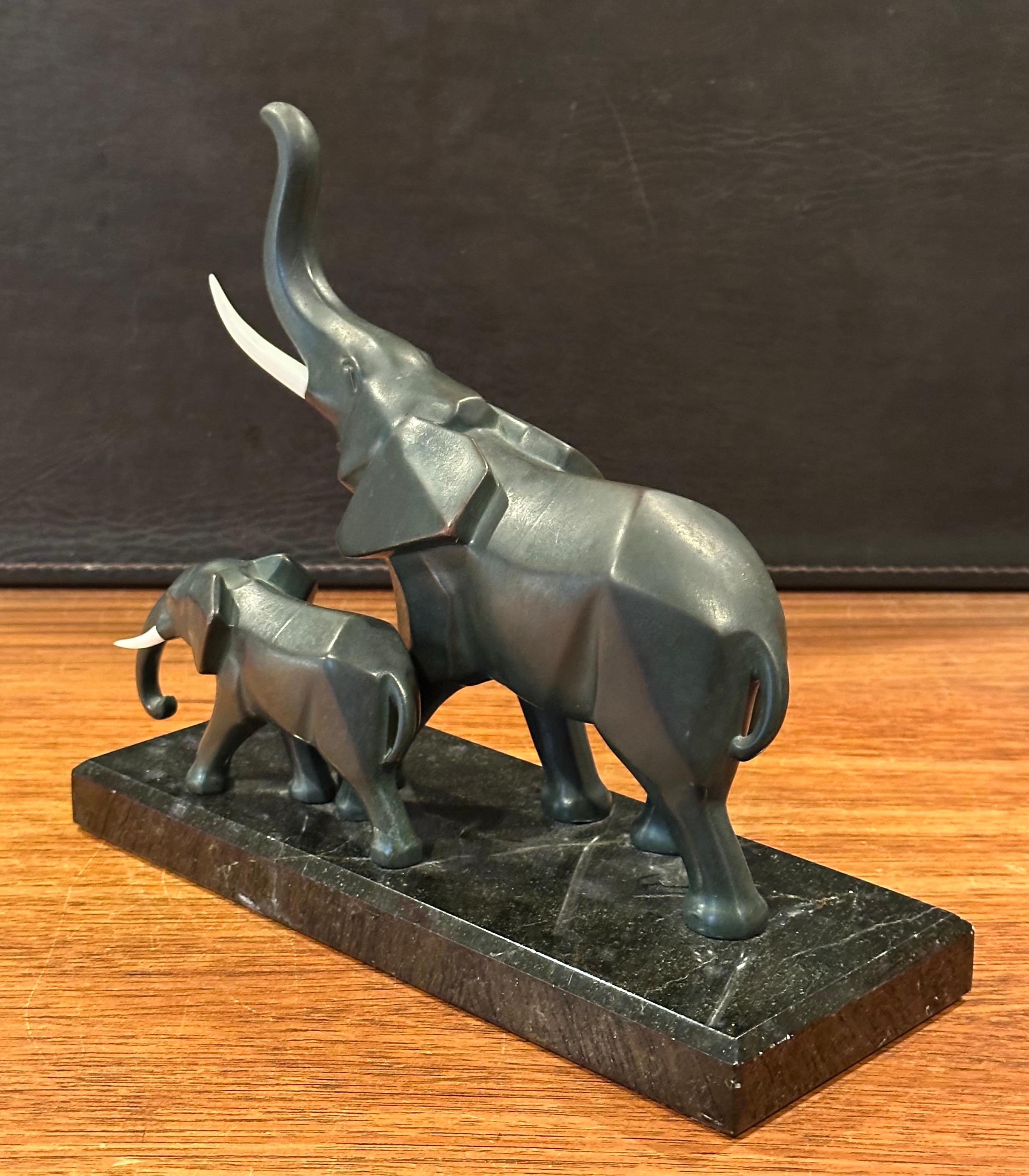 Stylized Art Deco Style Elephants Bronze Sculpture on Marble Base For Sale 5