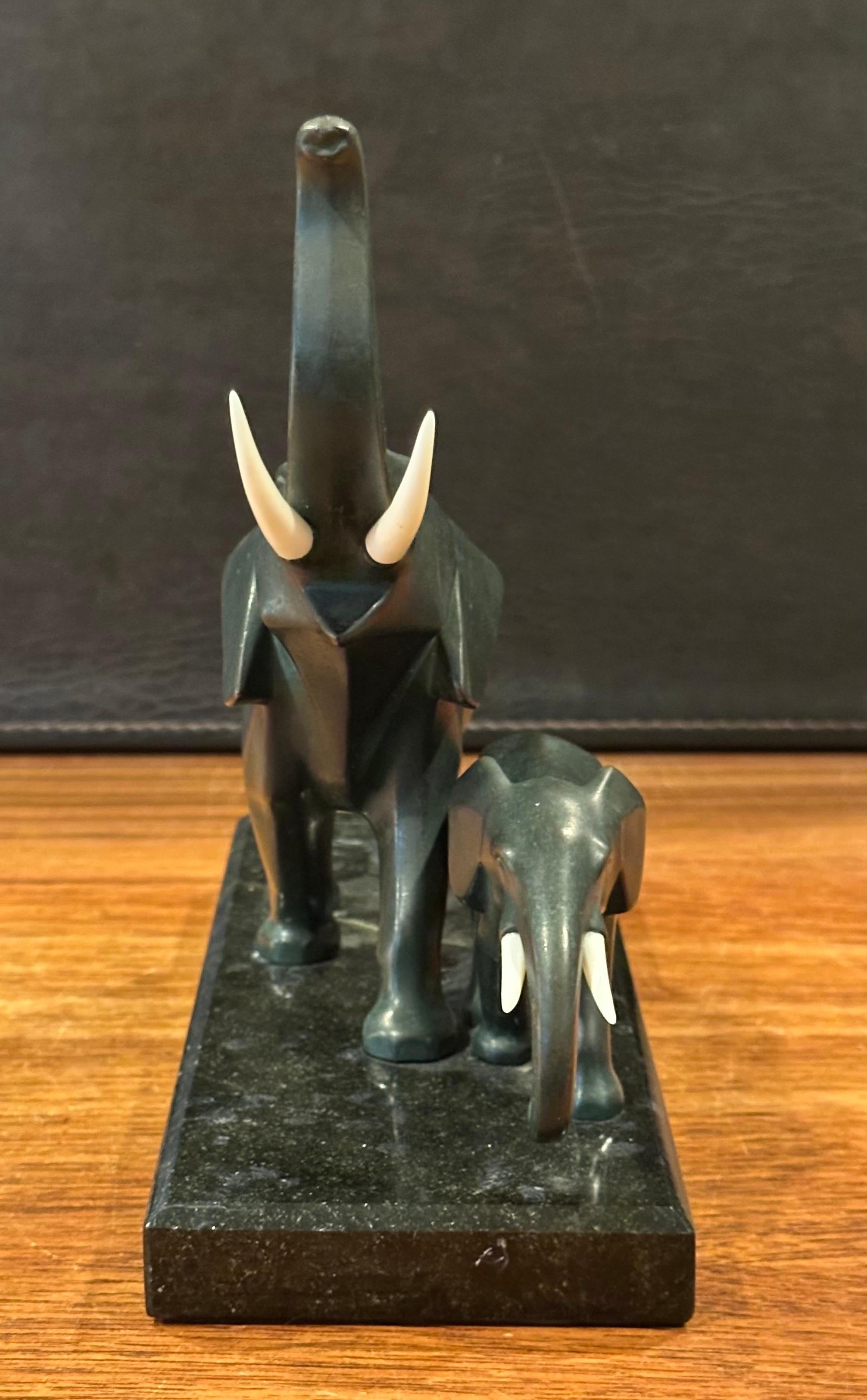 Stylized Art Deco Style Elephants Bronze Sculpture on Marble Base For Sale 6