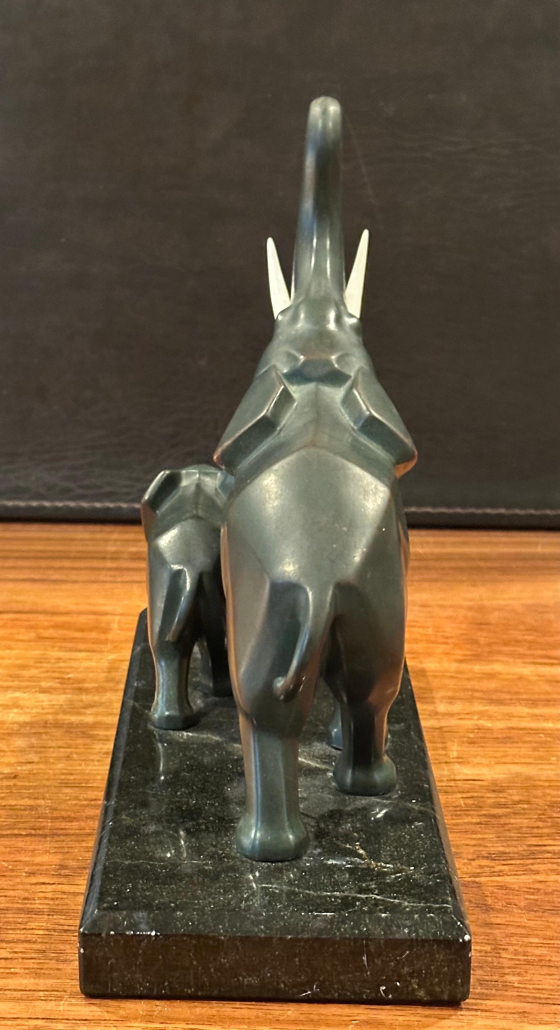 Stylized Art Deco Style Elephants Bronze Sculpture on Marble Base For Sale 7