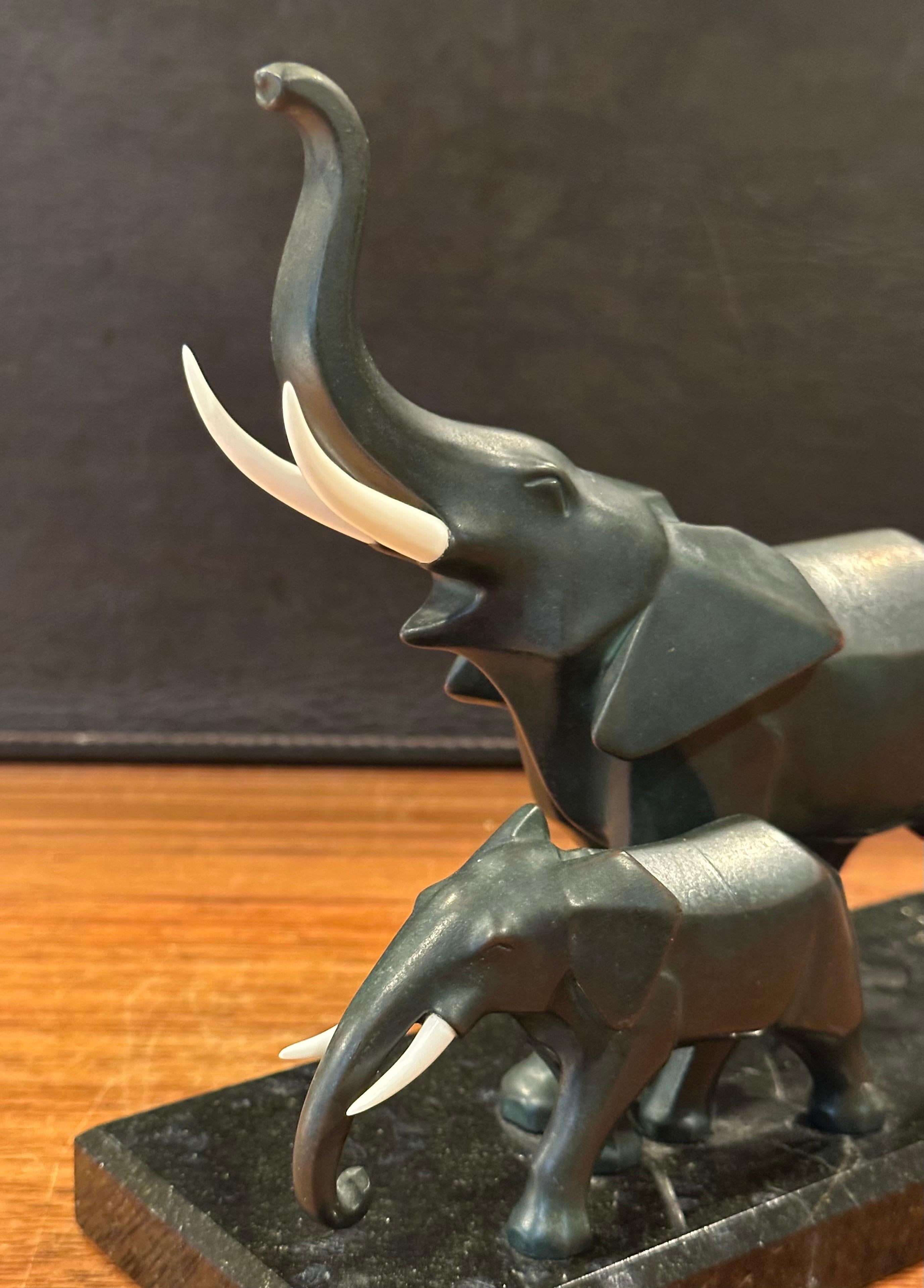 Stylized Art Deco Style Elephants Bronze Sculpture on Marble Base For Sale 8