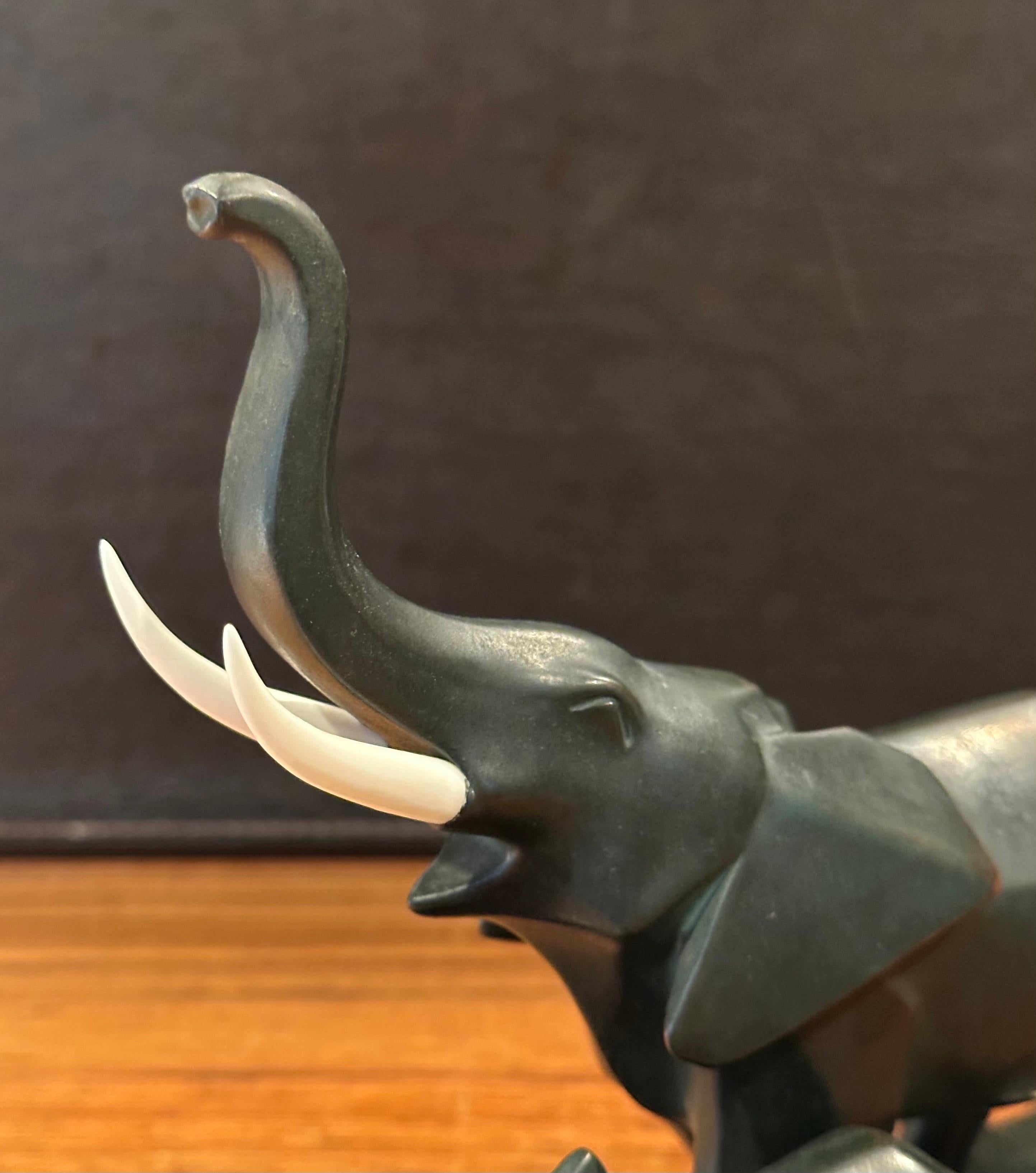 Stylized Art Deco Style Elephants Bronze Sculpture on Marble Base For Sale 9