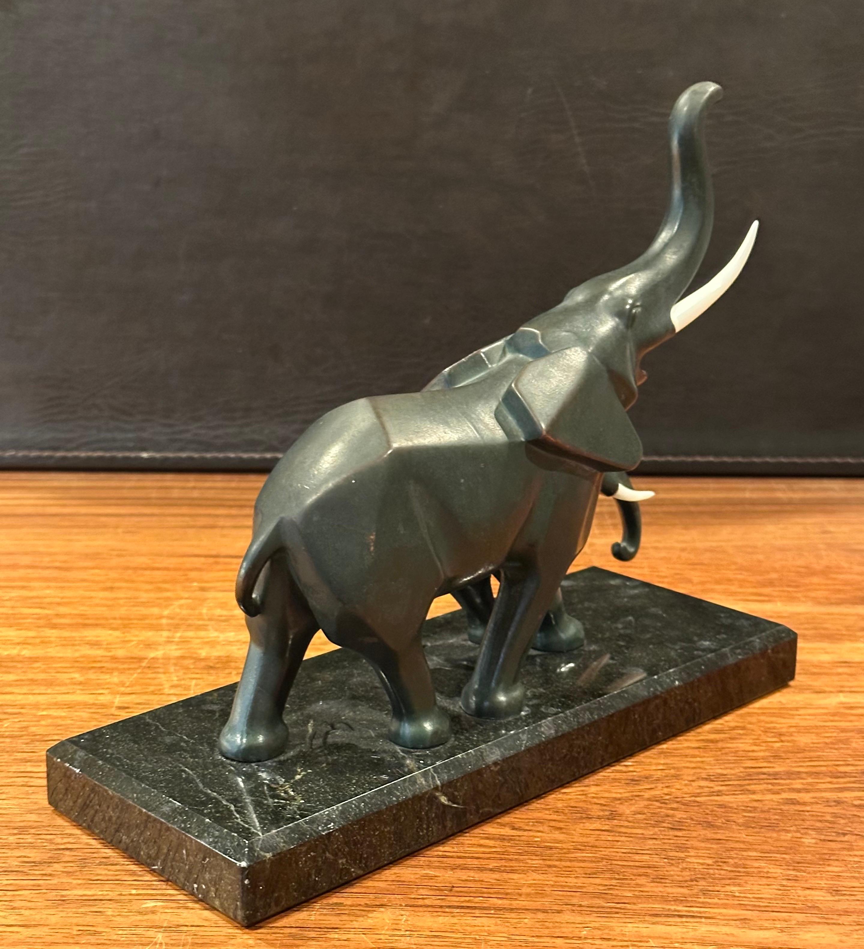 Stylized Art Deco Style Elephants Bronze Sculpture on Marble Base For Sale 2