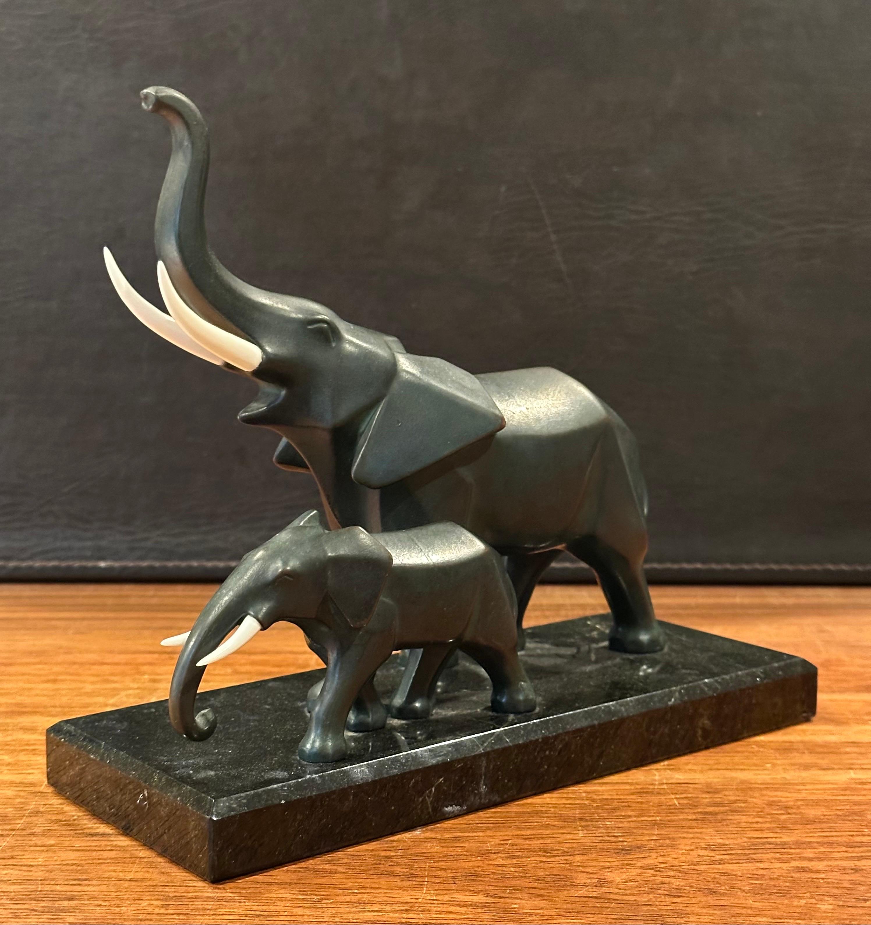 Stylized Art Deco Style Elephants Bronze Sculpture on Marble Base For Sale 4