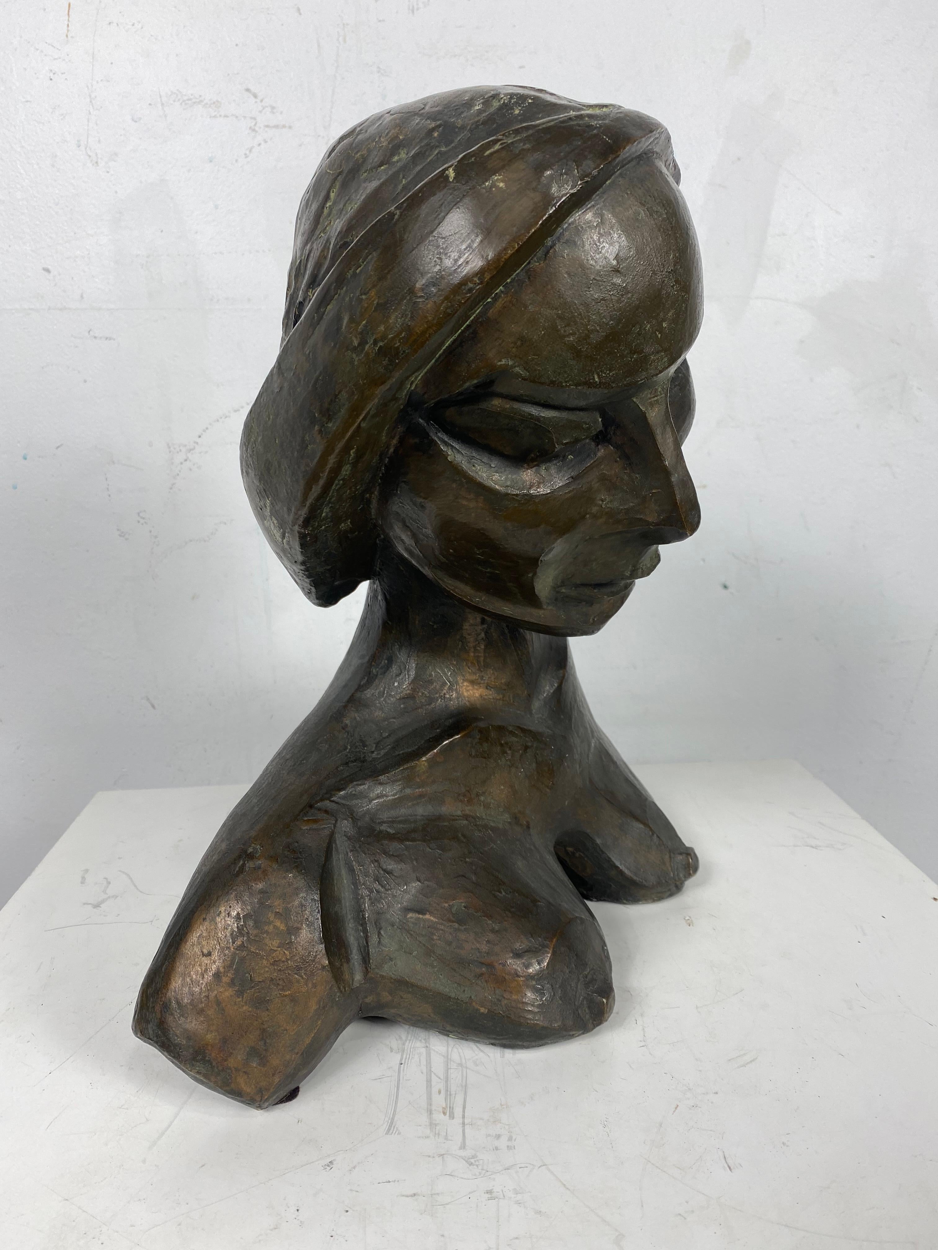 Stylized Art Deco,,W P A Bronze,,Woman bust, signed but wasn't able to identify? Powerful image! Extremely well executed.. I believe it is German..