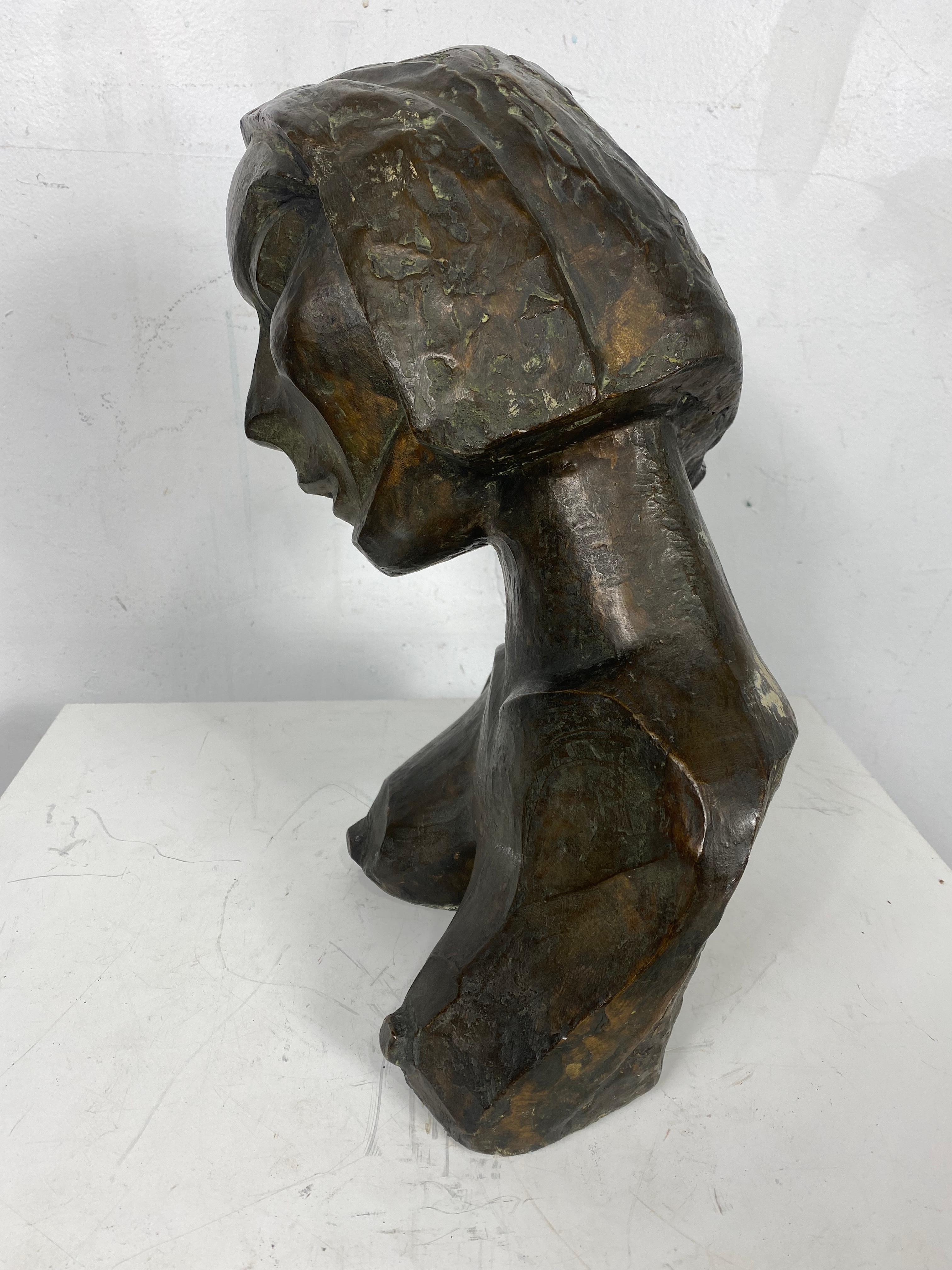 Stylized Art Deco, , W P A Bronze, , Woman bust, signed For Sale 1