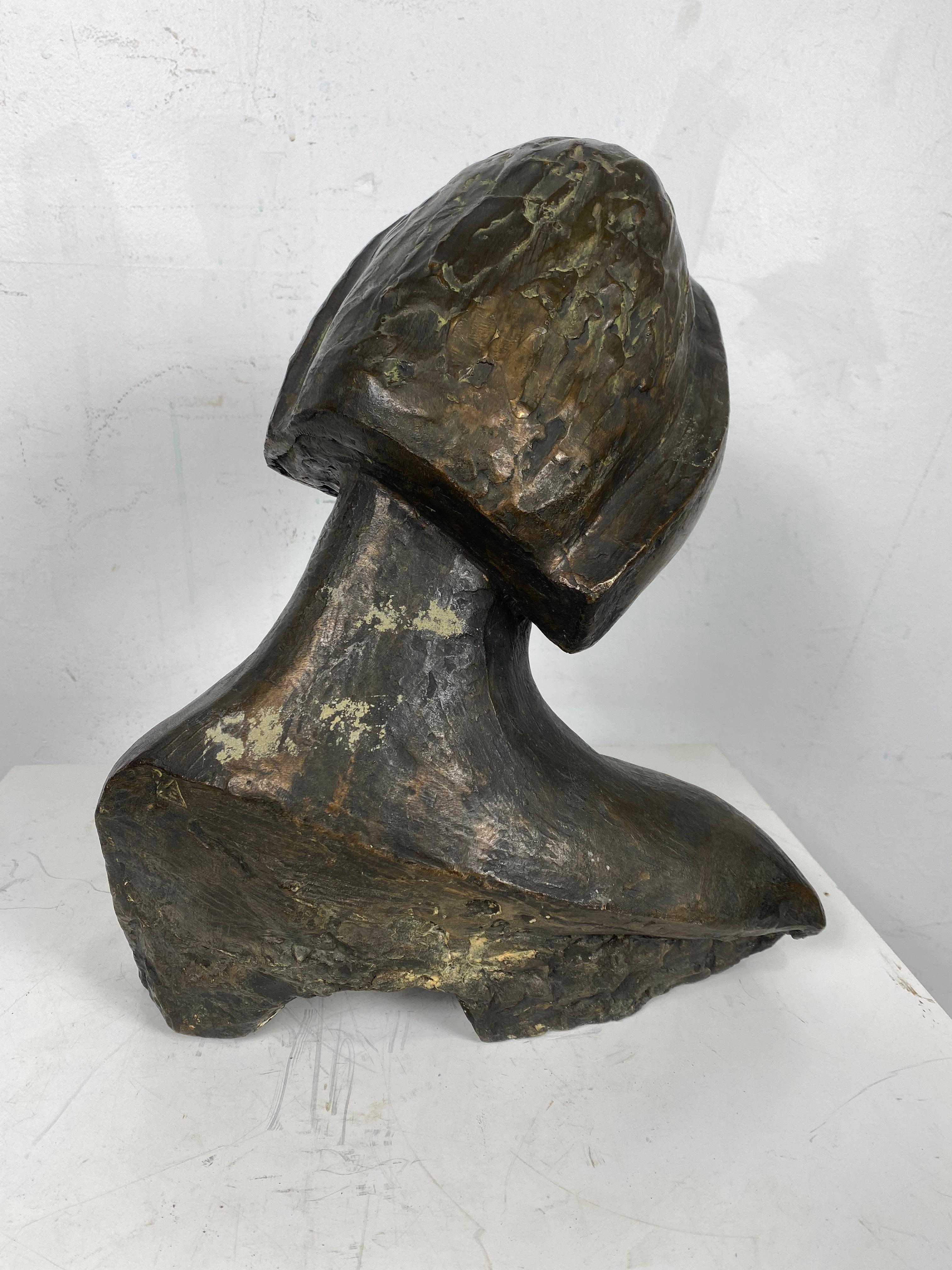 Stylized Art Deco, , W P A Bronze, , Woman bust, signed For Sale 3