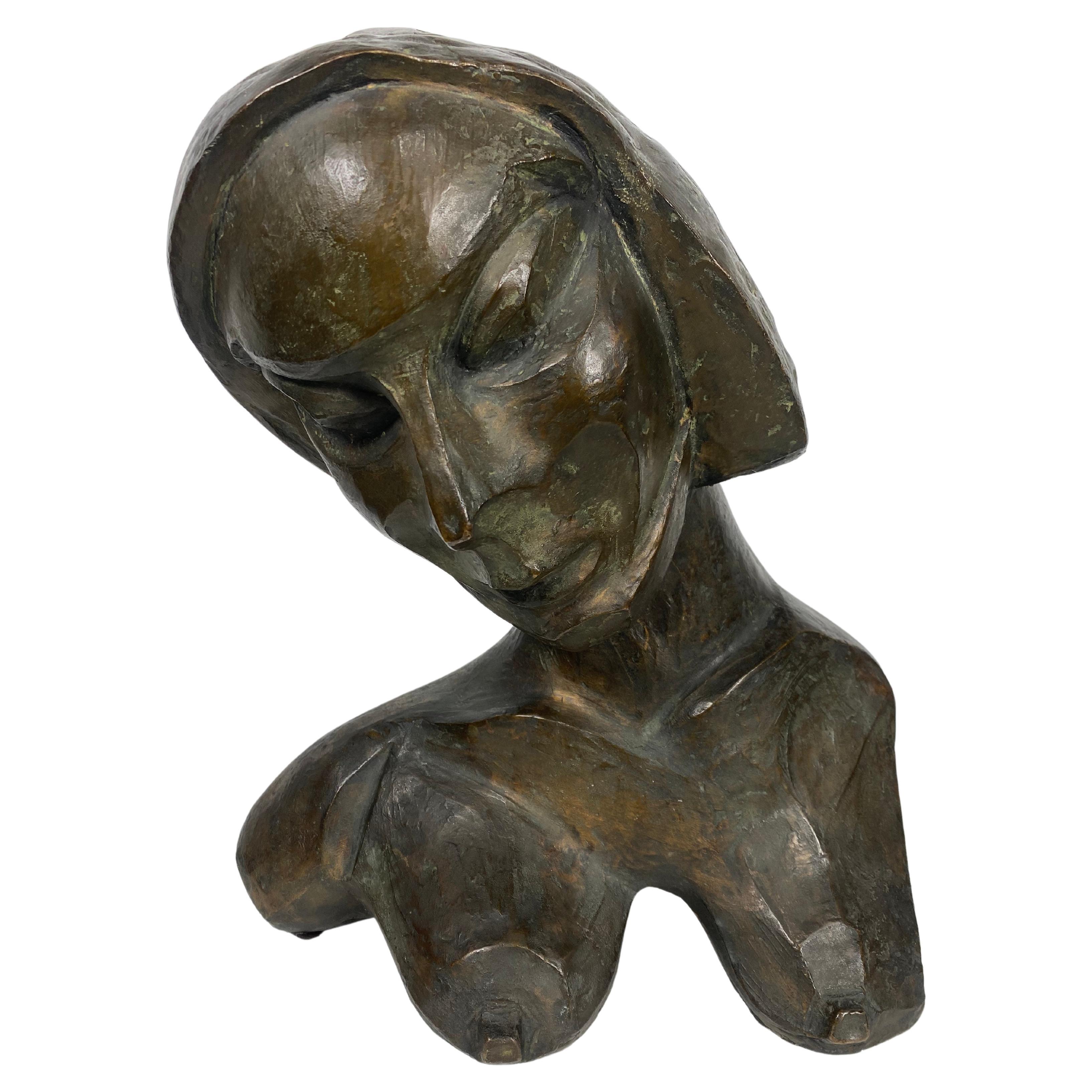 Stylized Art Deco, , W P A Bronze, , Woman bust, signed