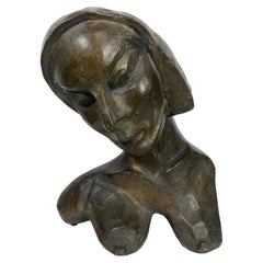 Stylized Art Deco,,W P A Bronze,,Woman bust, signed