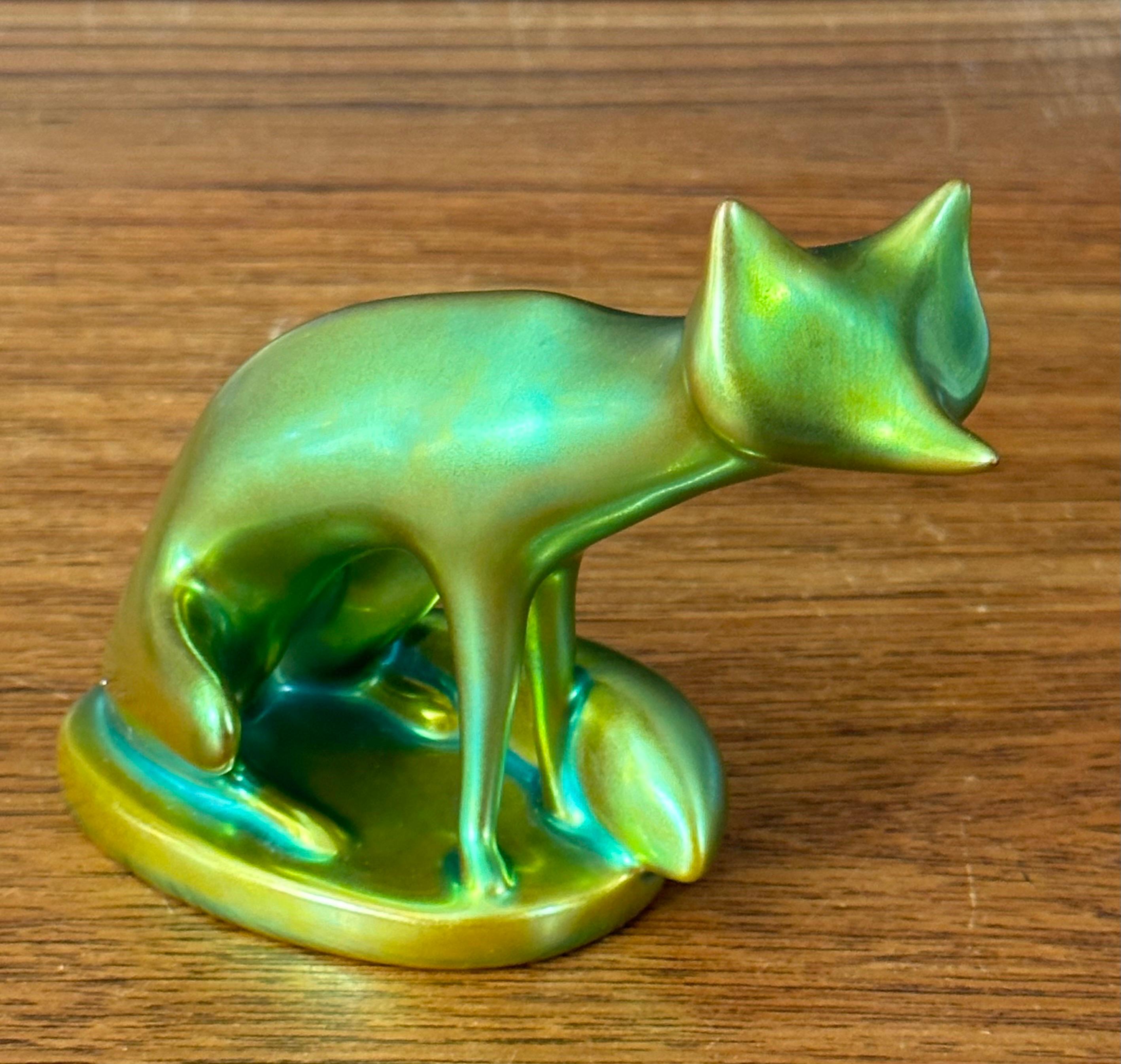 Stylized Art Nouveau Eosin Green Porcelain Fox Sculpture by Zsolnay For Sale 5