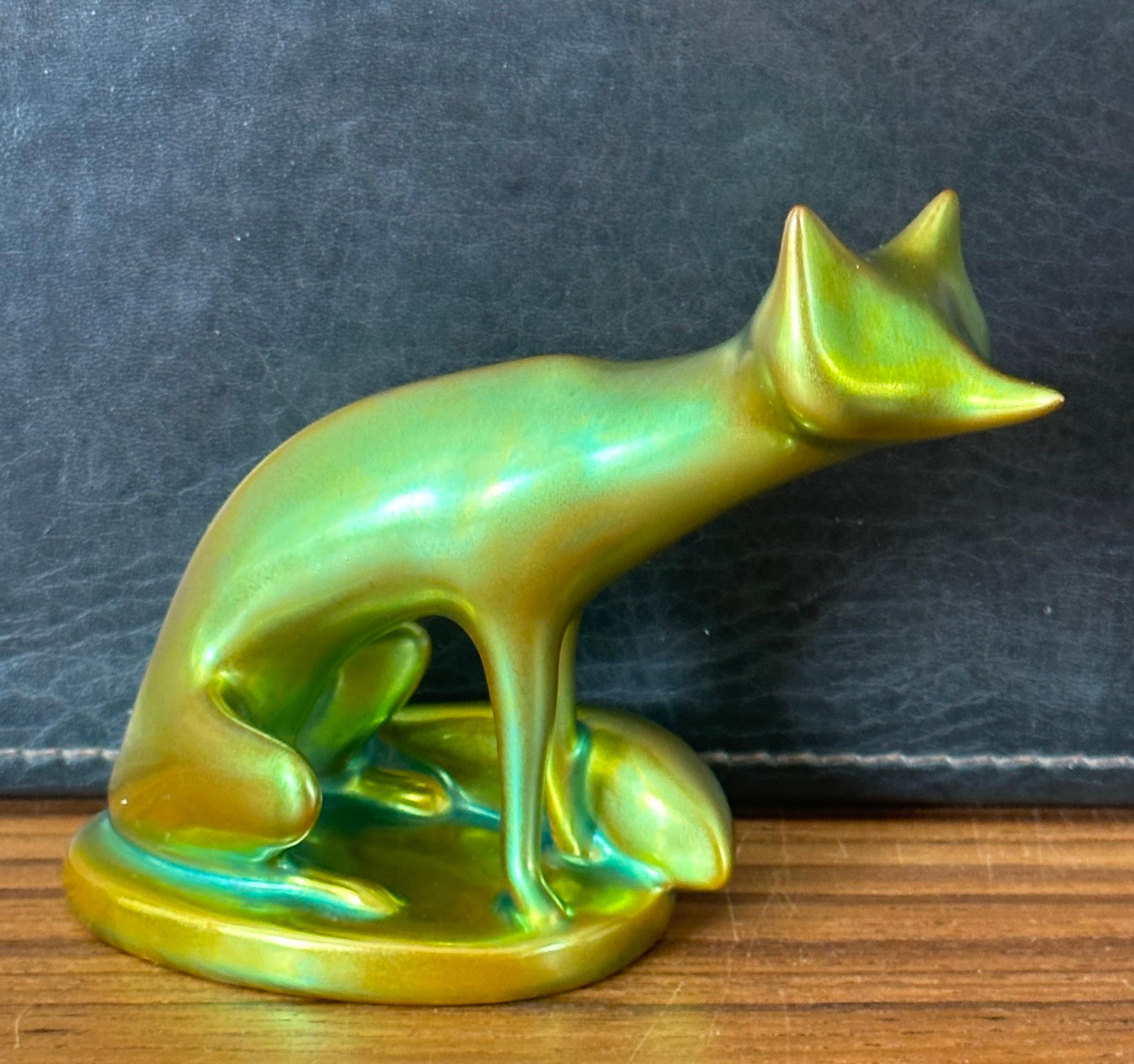 Stylized Art Nouveau Eosin Green Porcelain Fox Sculpture by Zsolnay For Sale 6