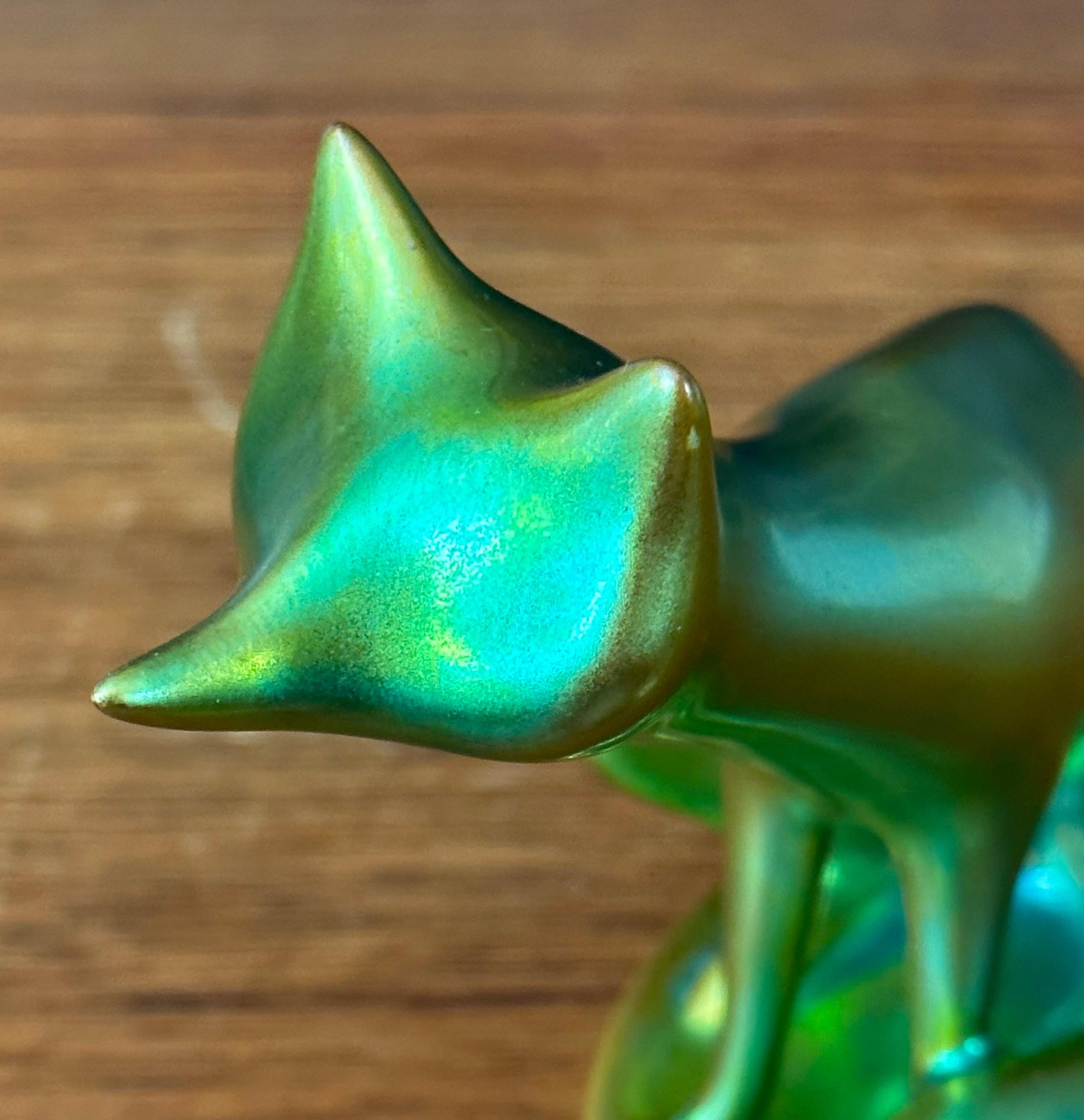 Stylized Art Nouveau Eosin Green Porcelain Fox Sculpture by Zsolnay For Sale 7