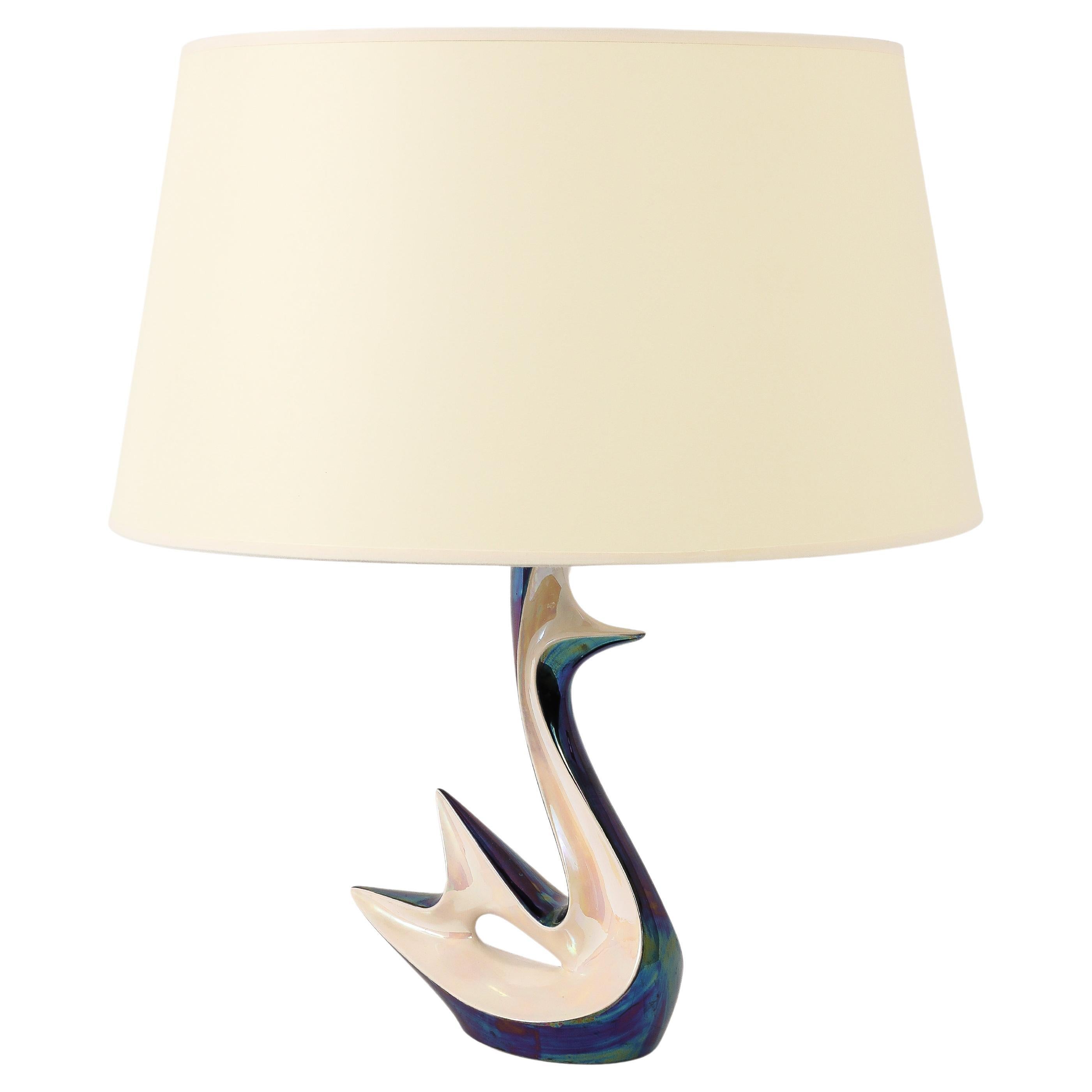 Stylized Bird in Iridescent Ceramic, France 1960's