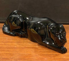 Stylized Black Crystal Panther / Jaguar Sculpture by Baccarat