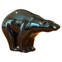 Stylized Black Crystal Polar Bear Sculpture by Baccarat