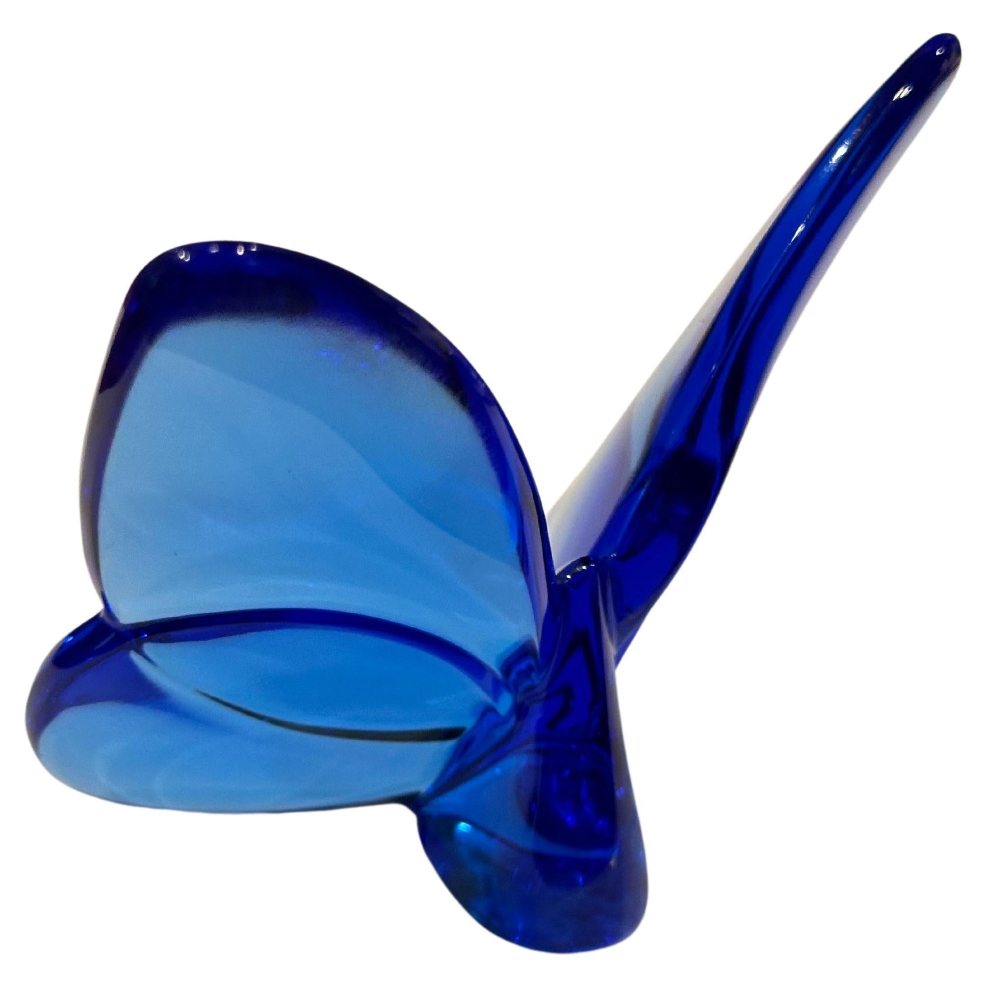 French Stylized Blue Crystal Butterfly Sculpture / Paperweight by Baccarat For Sale