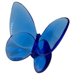 Escultura / Pisapapeles de mariposa de cristal azul estilizado de Baccarat