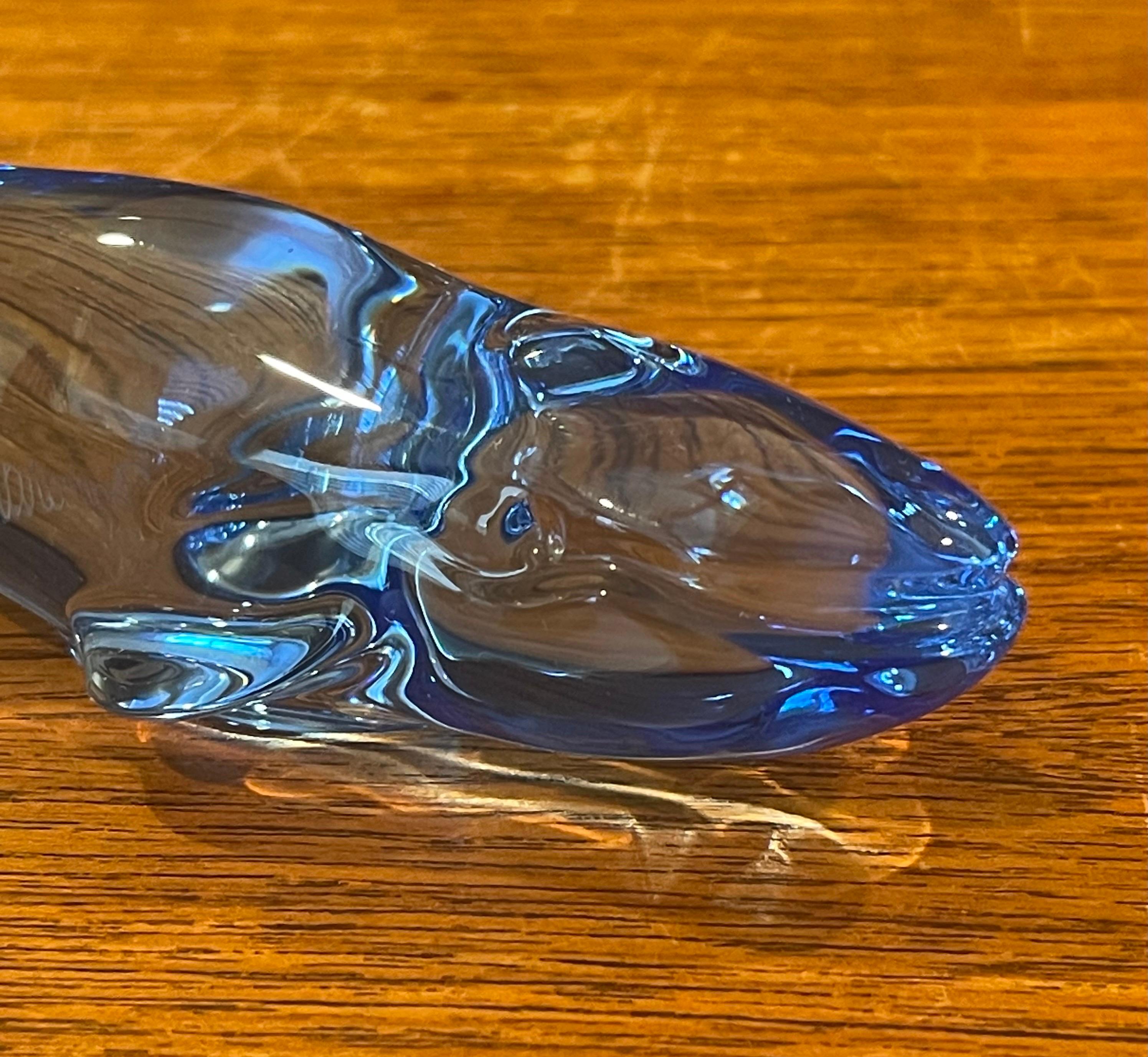 French Stylized Blue Crystal Whale Sculpture / Paperweight by Baccarat