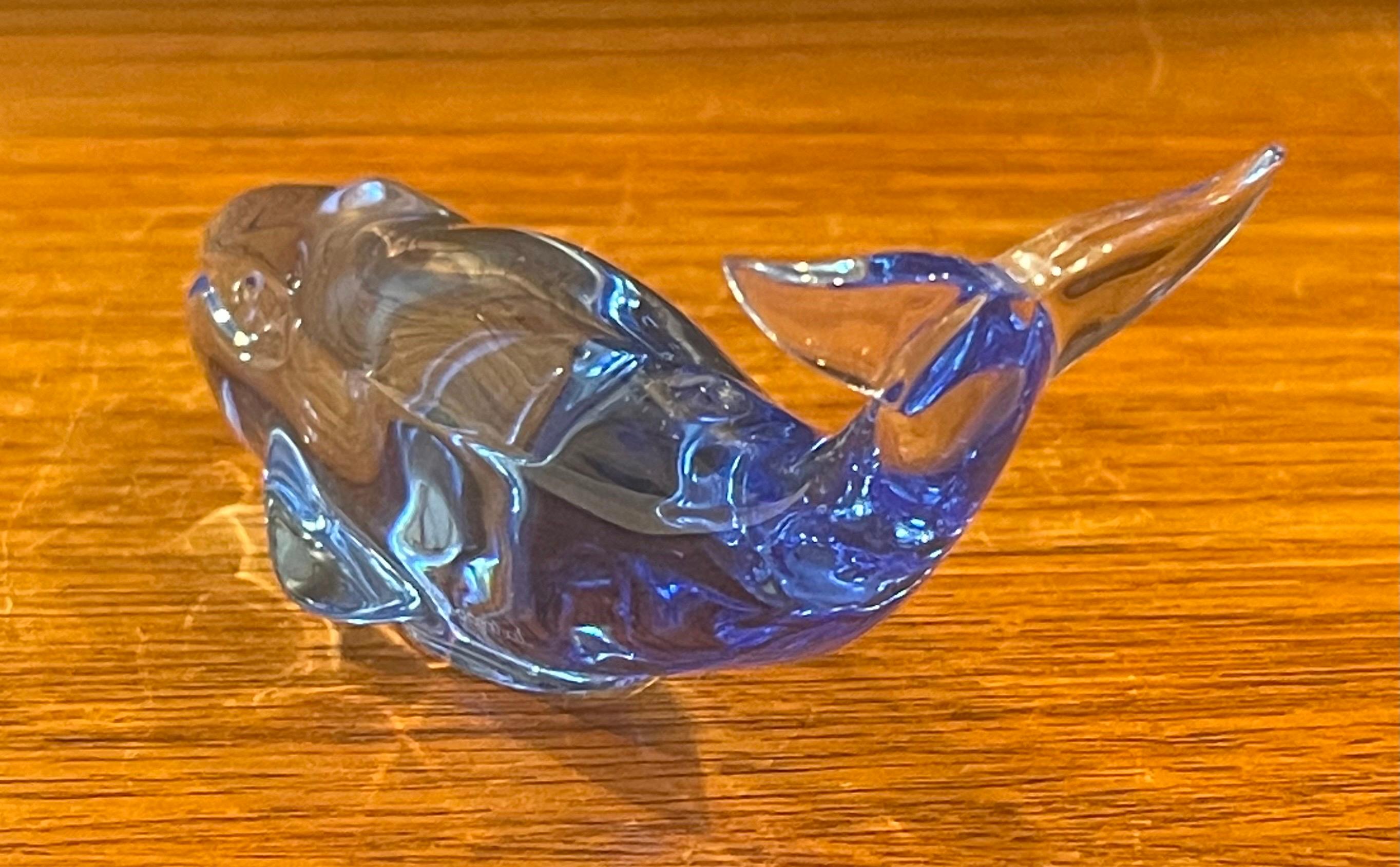 20th Century Stylized Blue Crystal Whale Sculpture / Paperweight by Baccarat