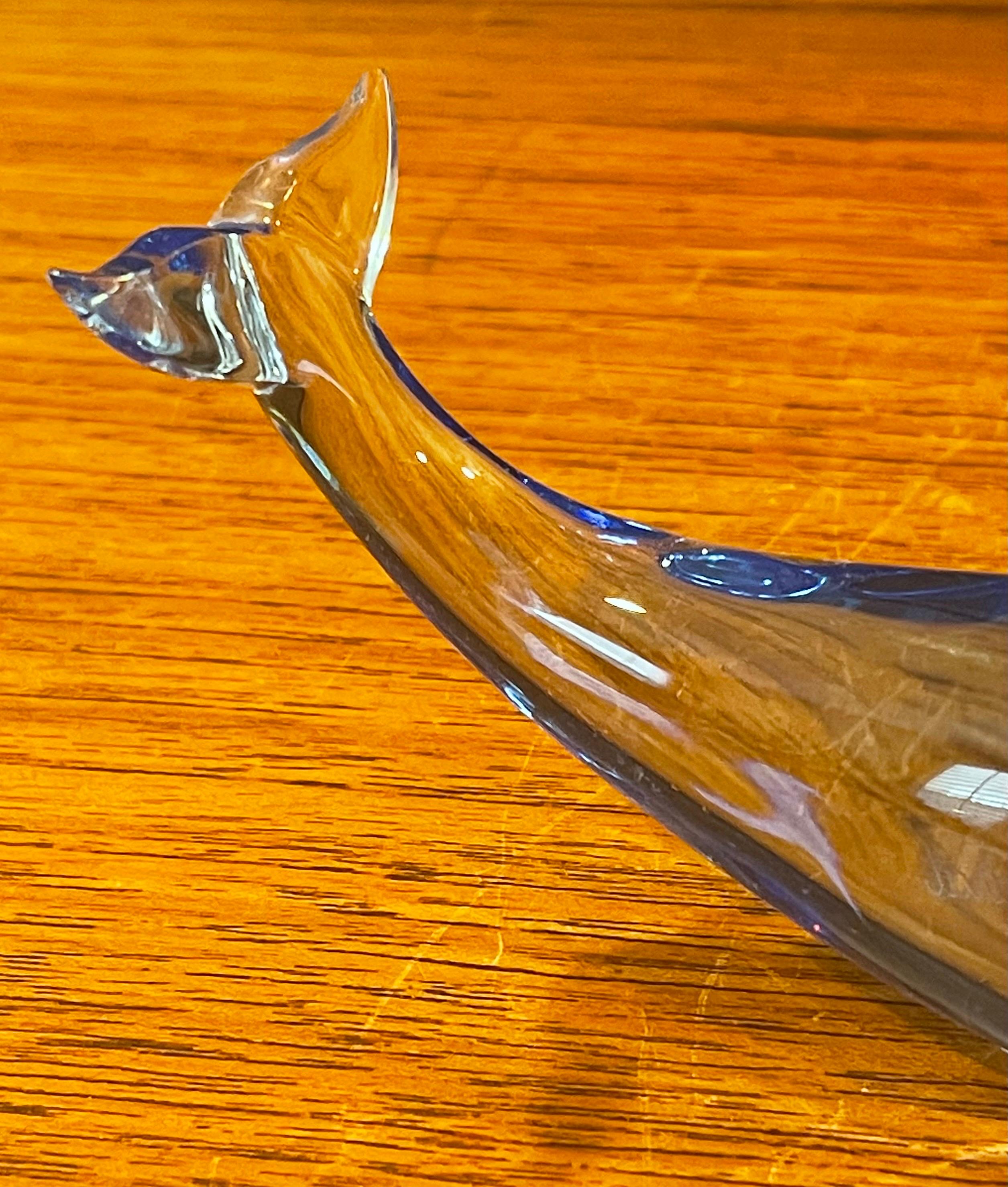 Stylized Blue Crystal Whale Sculpture / Paperweight by Baccarat 1