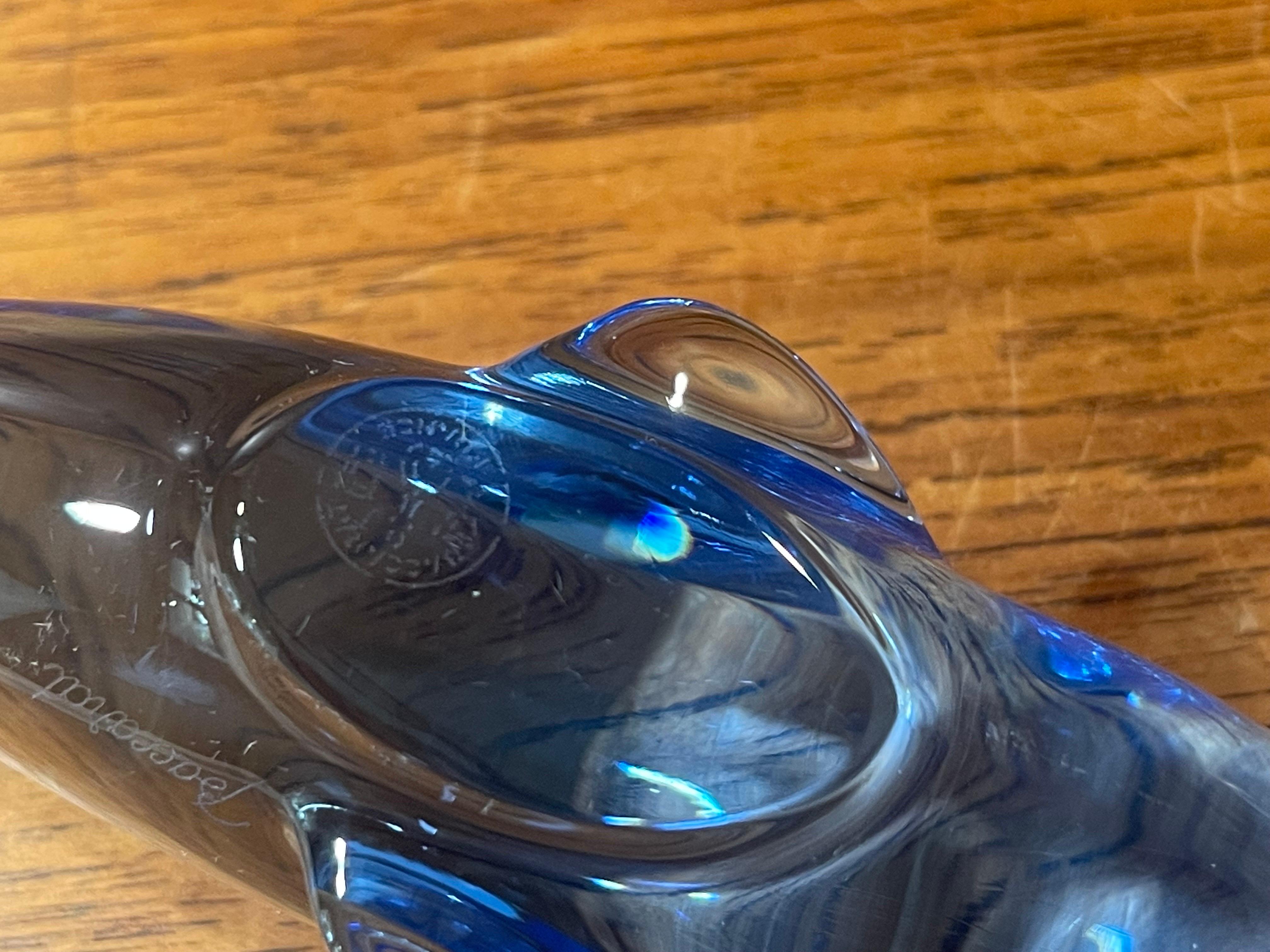 Stylized Blue Crystal Whale Sculpture / Paperweight by Baccarat 2