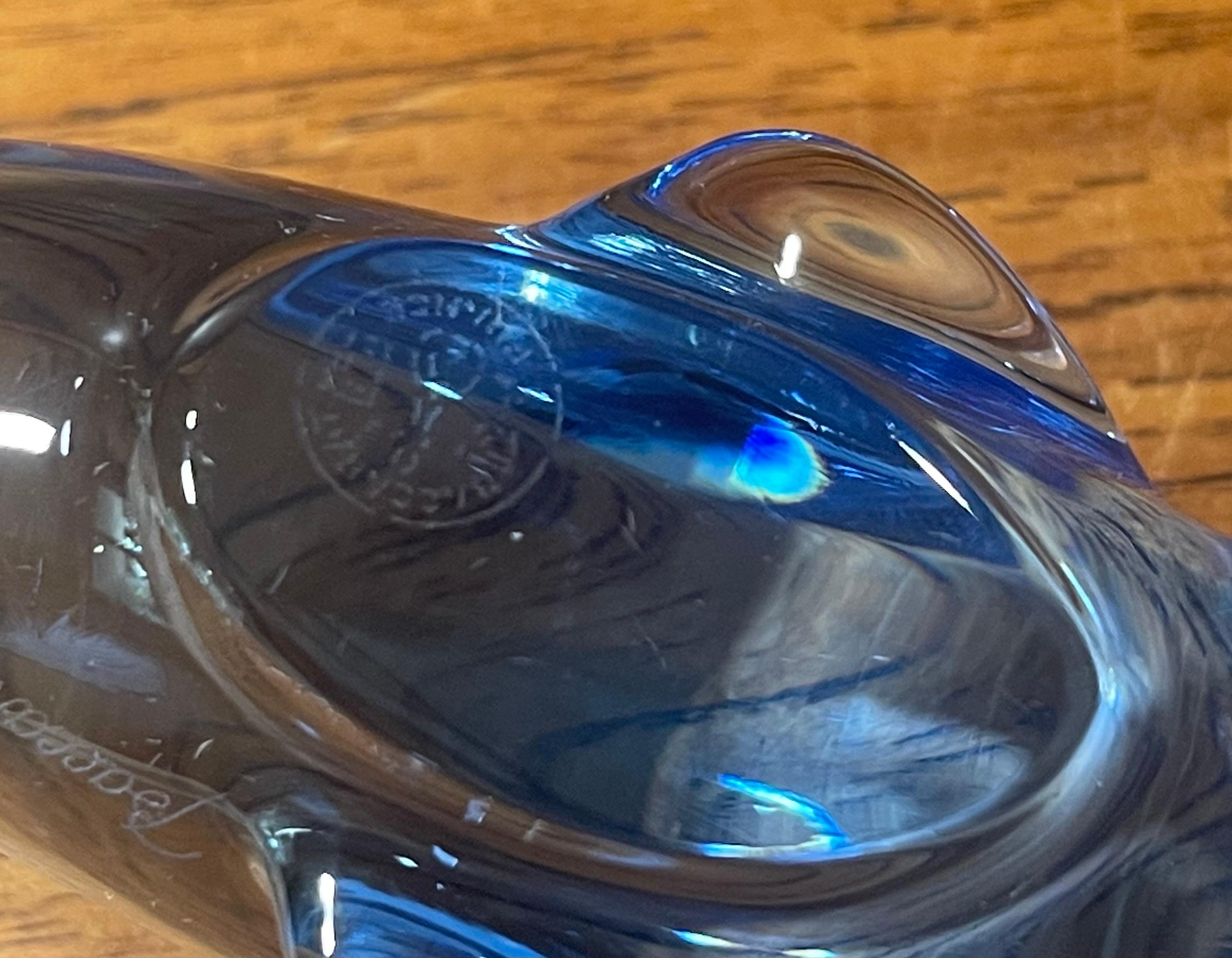 Stylized Blue Crystal Whale Sculpture / Paperweight by Baccarat 3