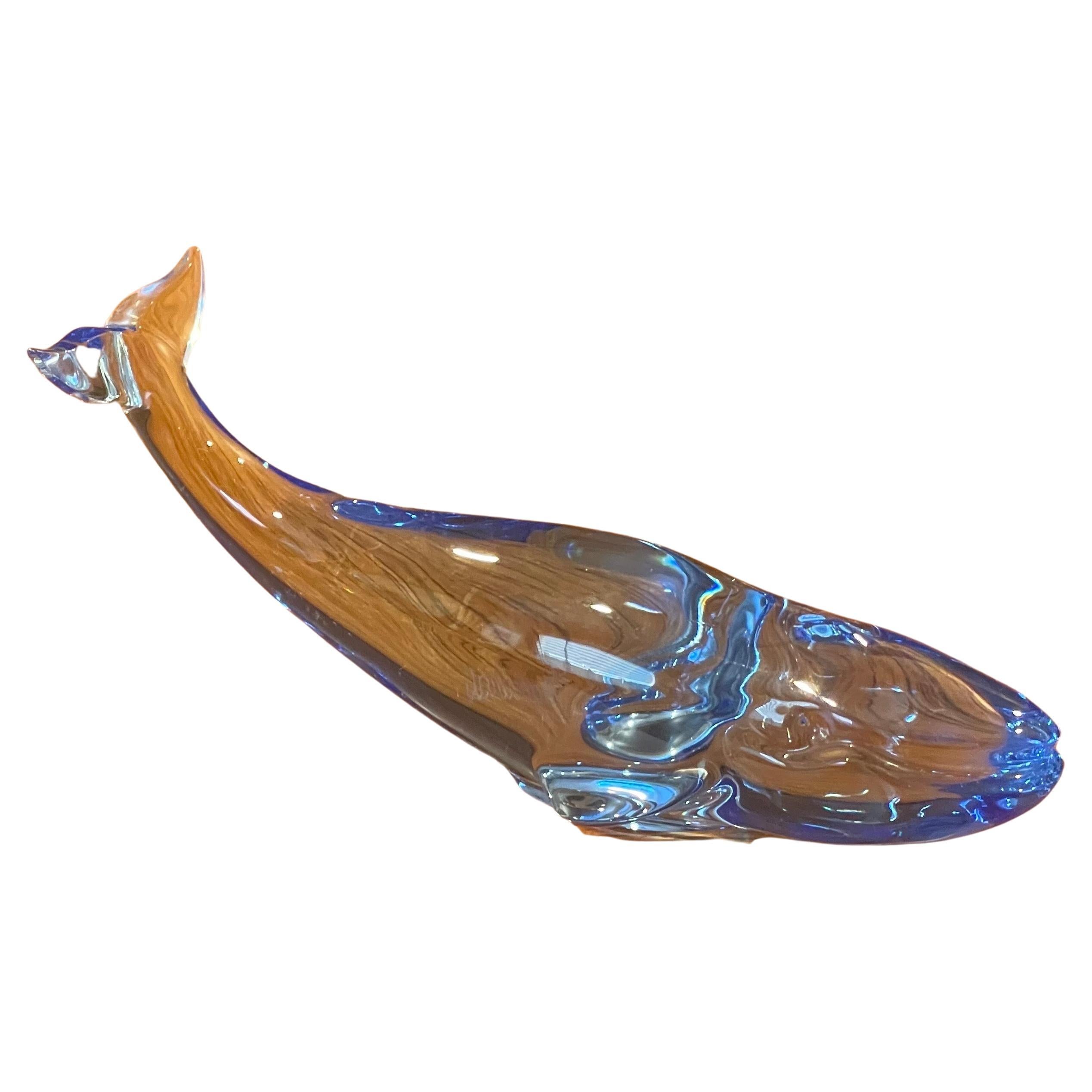 Stylized Blue Crystal Whale Sculpture / Paperweight by Baccarat