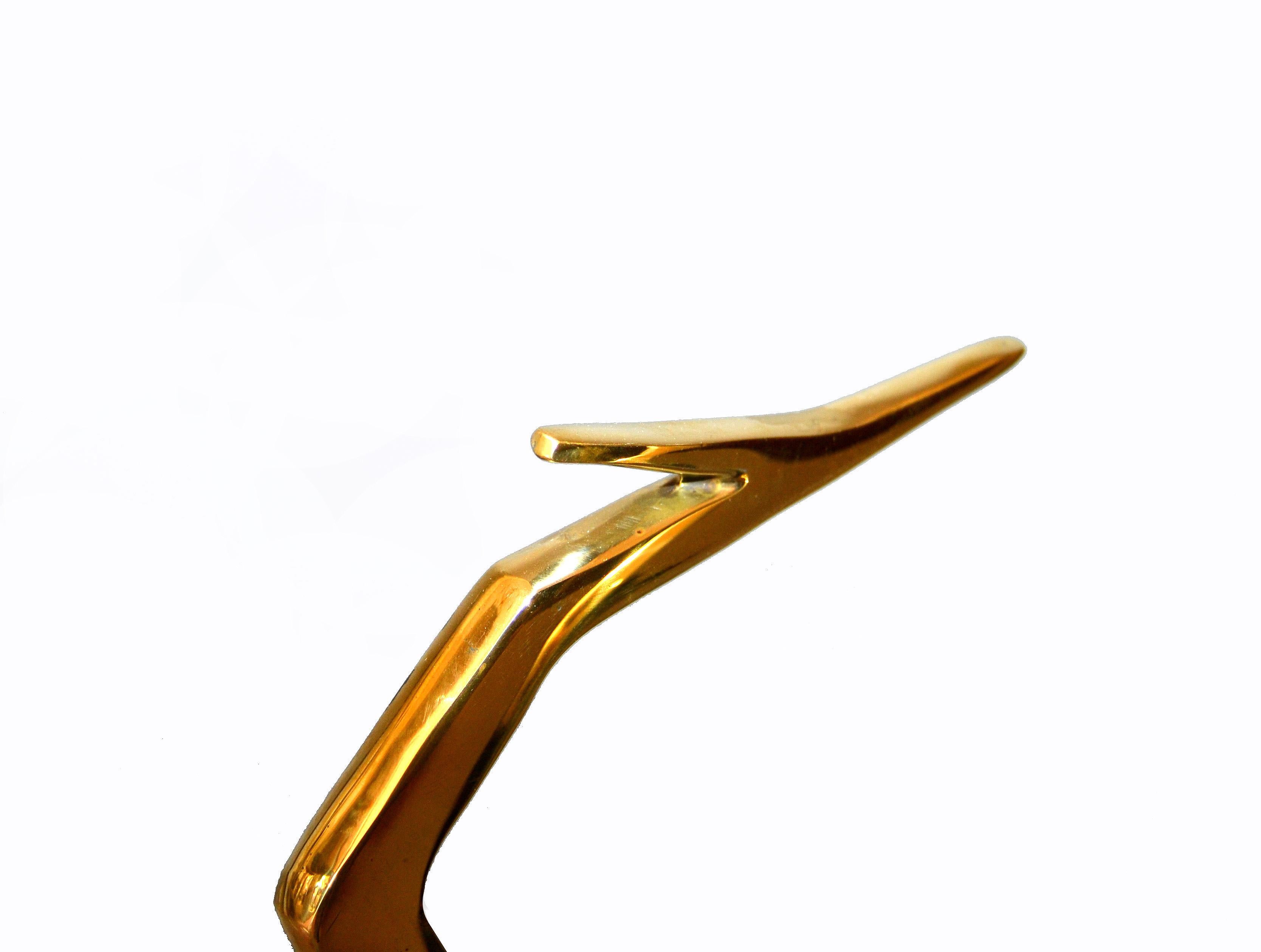Hand-Painted Stylized Brass and Wood Crane Sculptures on Lucite Base, a Pair For Sale