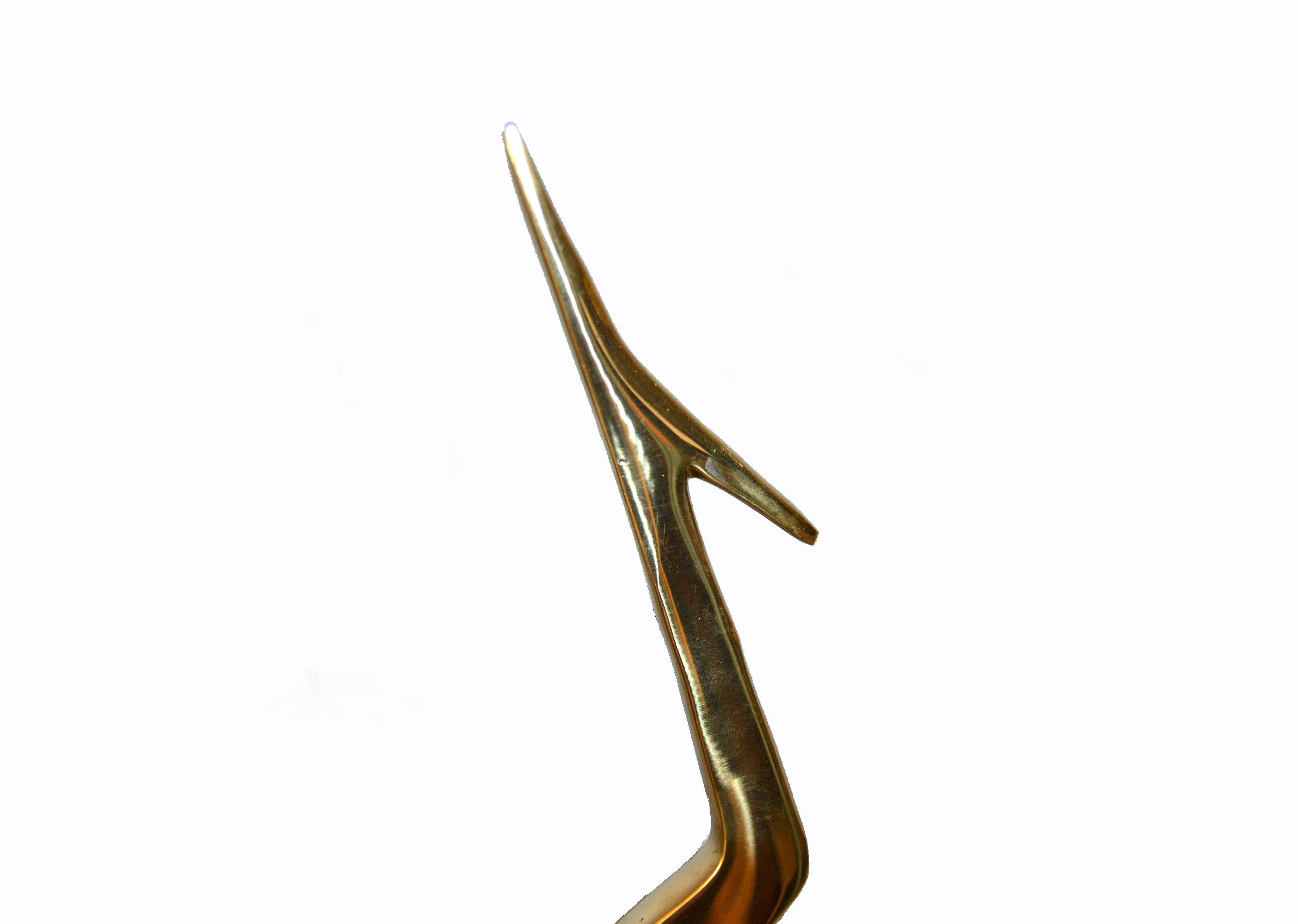 Stylized Brass and Wood Crane Sculptures on Lucite Base, a Pair In Good Condition For Sale In Miami, FL