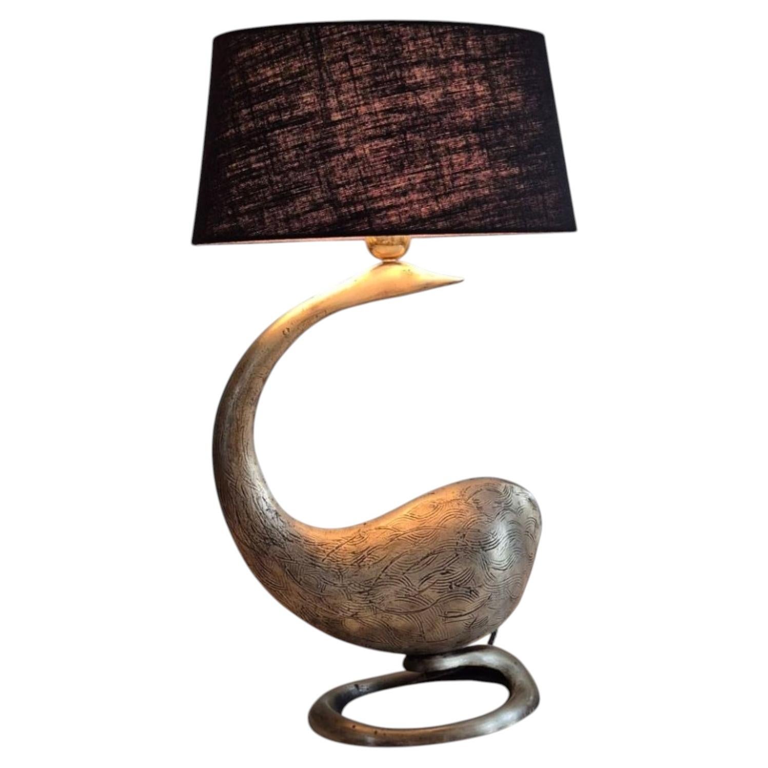 Stylized brass swan table lamp, Italy 1970s For Sale
