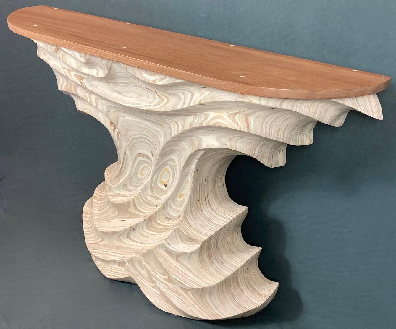 Hand-Carved Stylized Carved Organic Modern Console Table For Sale