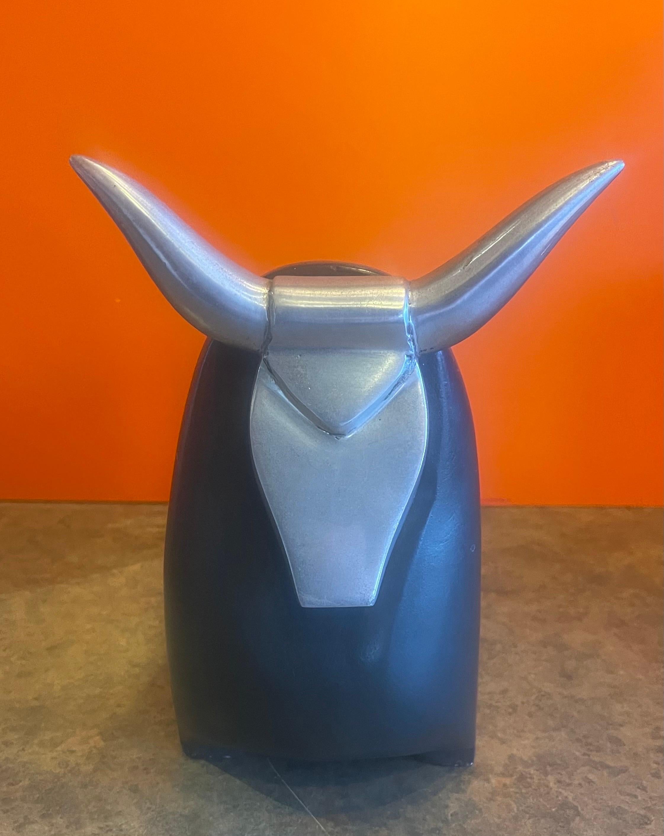 Stylized Ceramic and Aluminum Charging Bull Sculpture  For Sale 5