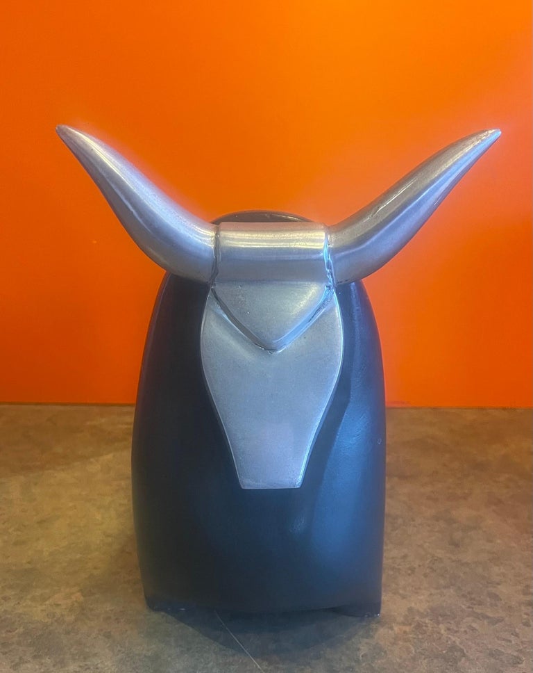 Stylized Ceramic and Aluminum Charging Bull Sculpture For Sale at 1stDibs